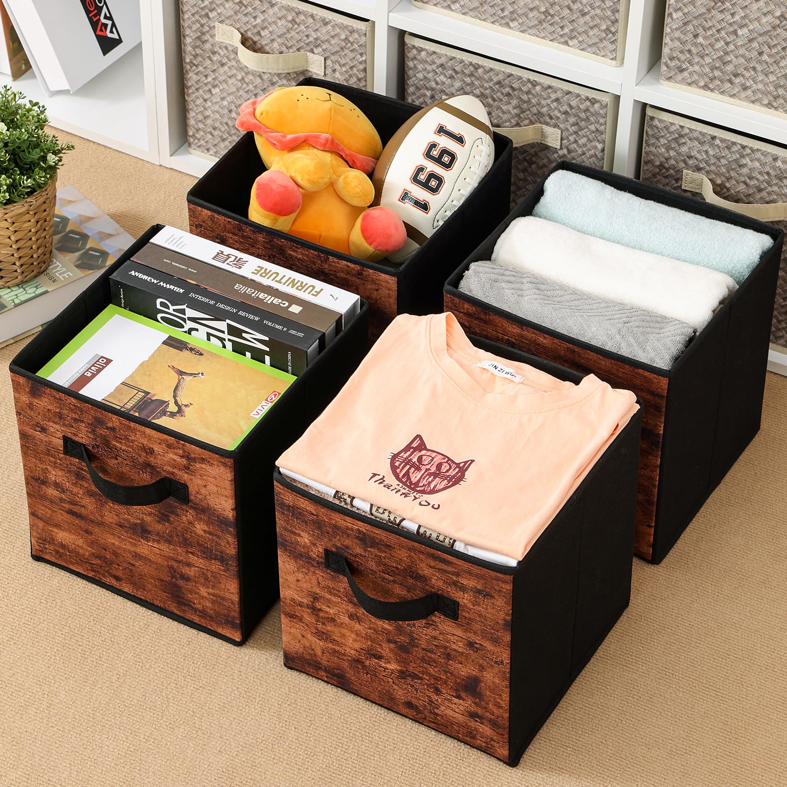 Stero Fabric Storage Cubes, 6 Pack Foldable Storage Bins With Handle, 11.8 Inch Storage Baskets Box For Shelves, Closet, Organiz