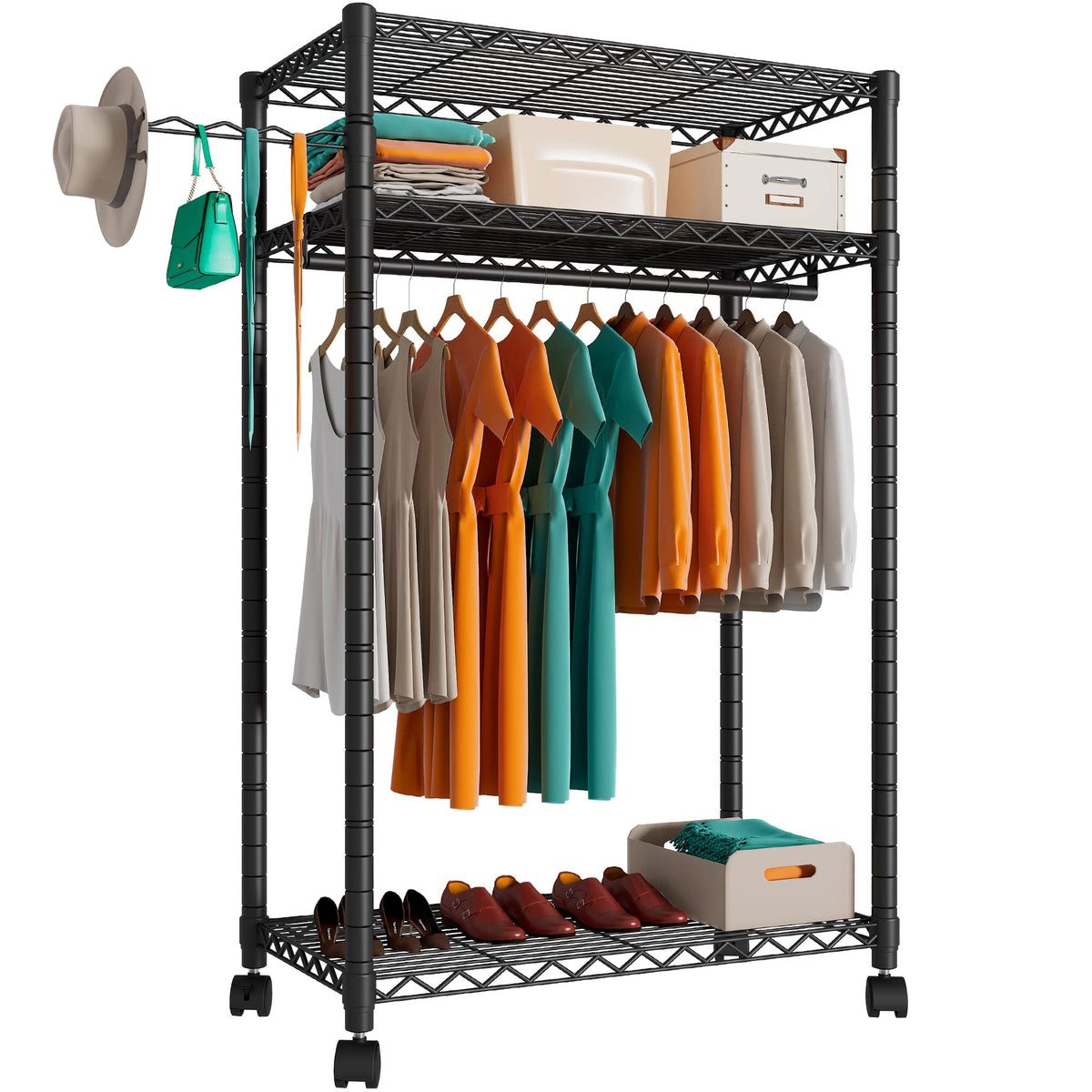 Punion Clothing Rack 7 Tiers Heavy Duty Clothes Rack With 2 Hanging Rods, Wire Garment Racks For Hanging Clothes, Large Portable
