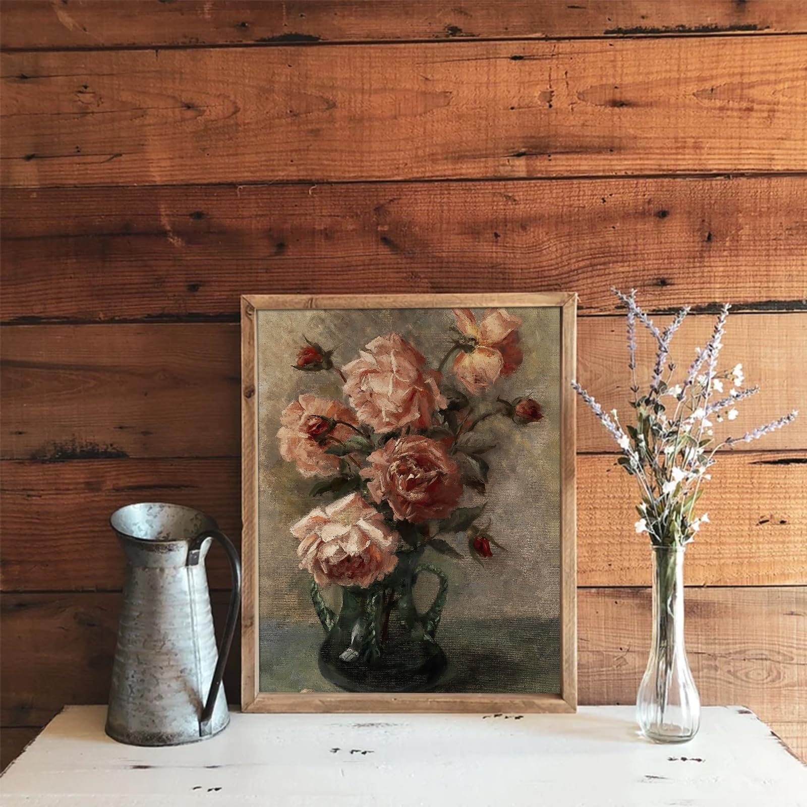Uniro Vintage Floral Wall Art, Retro Flower Botanical Painting, Farmhouse Wall Decor Rustic Still Life Roses Canvas Prints Vinta
