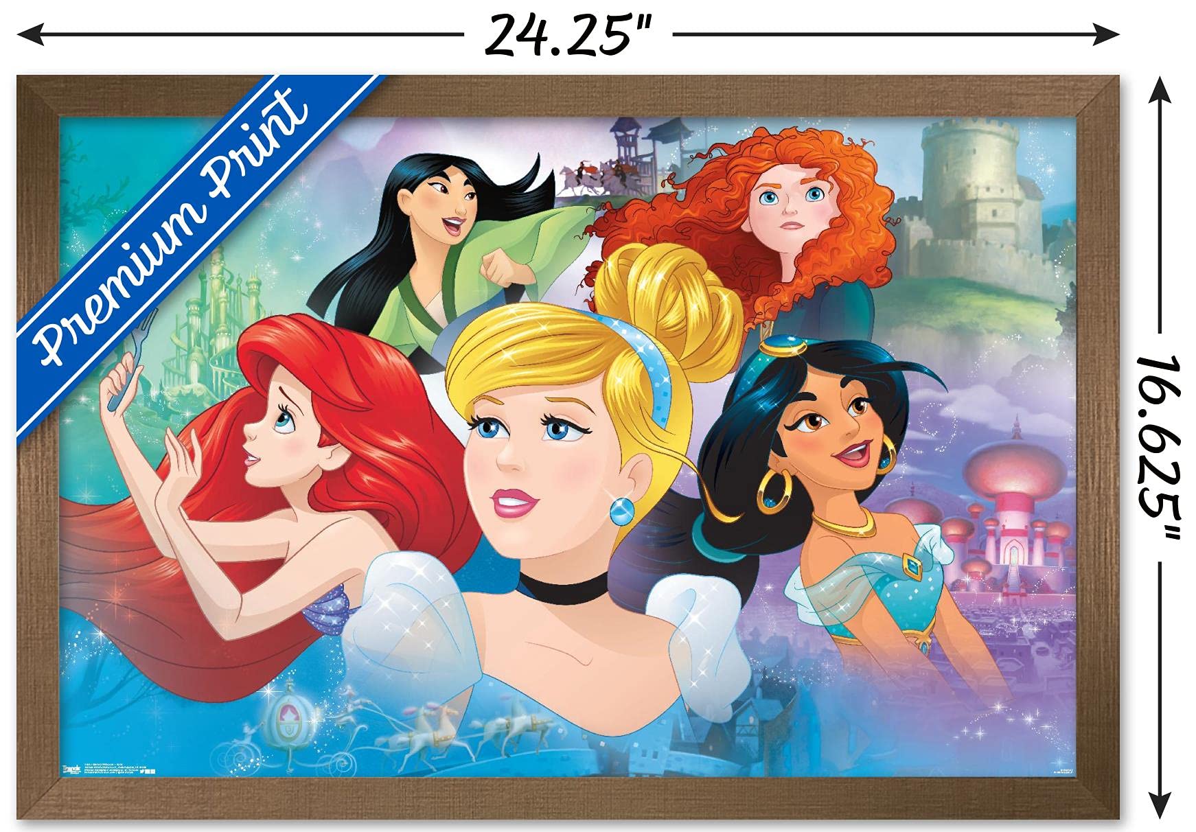 Trends International Disney Princess - Gaze Wall Poster, 14.72'' X 22.37'', Bronze Framed Version