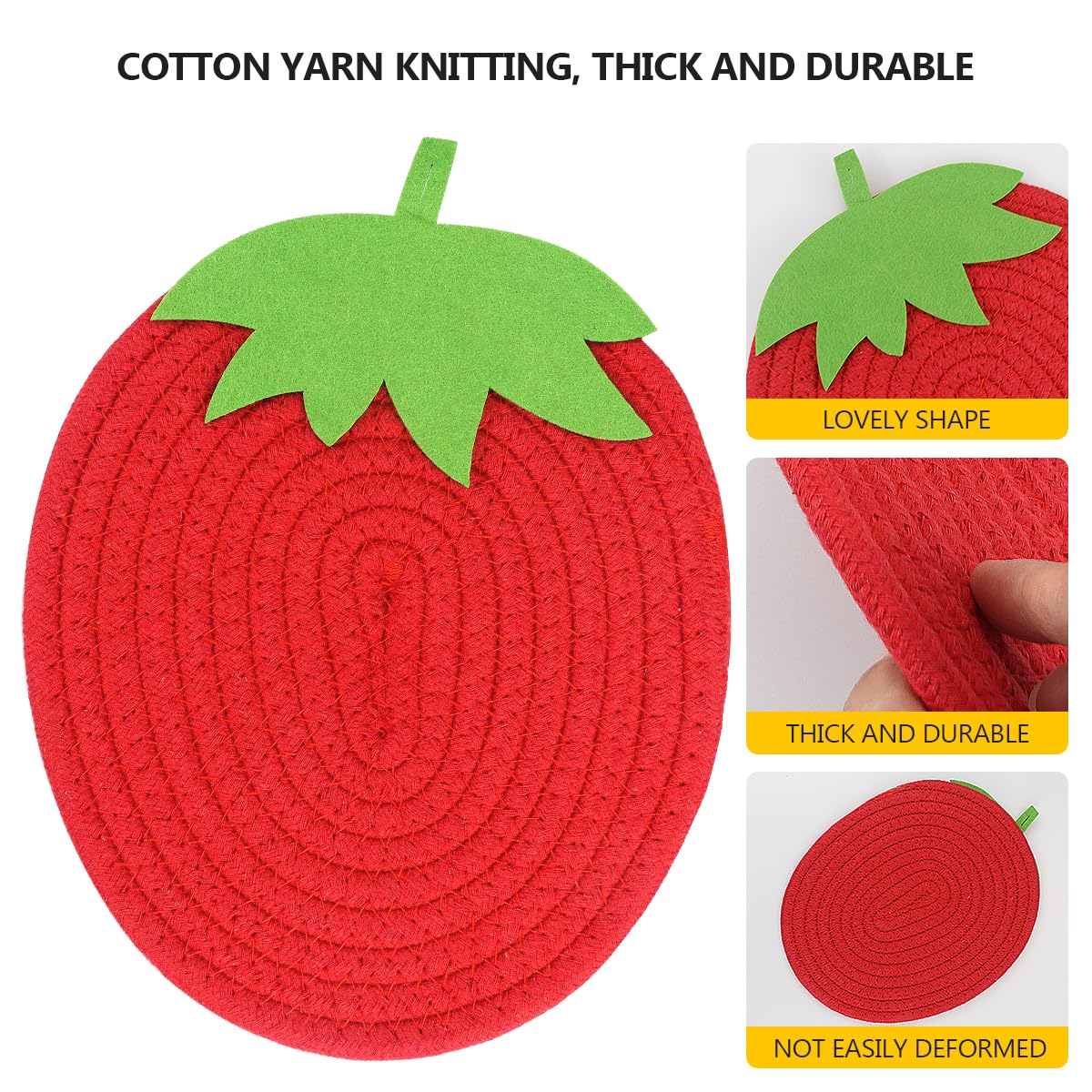 Lnq Luniqi 2Pcs Heat Resistant Place Mat Stberry Shaped Cotton Thread Table Mats Kitchen Resistant Cloth Trivets For Kitchen Hot