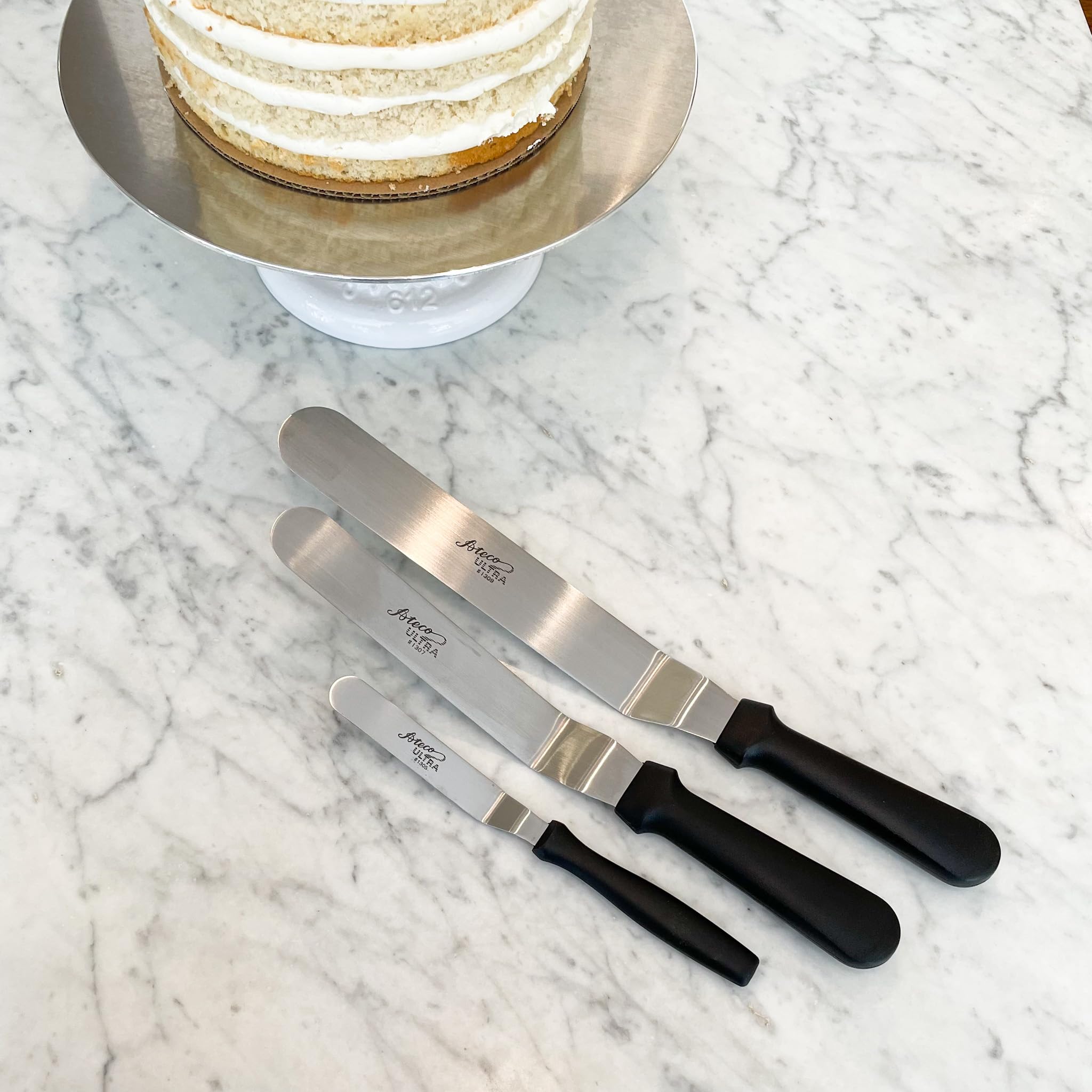 Ateco Ultra Offset Spatula 3 Piece Set; 1305 - 4.25 Inch, 1307 - 7.75 Inch, And 1309 - 9.75 Inch, Stainless Steel Blades