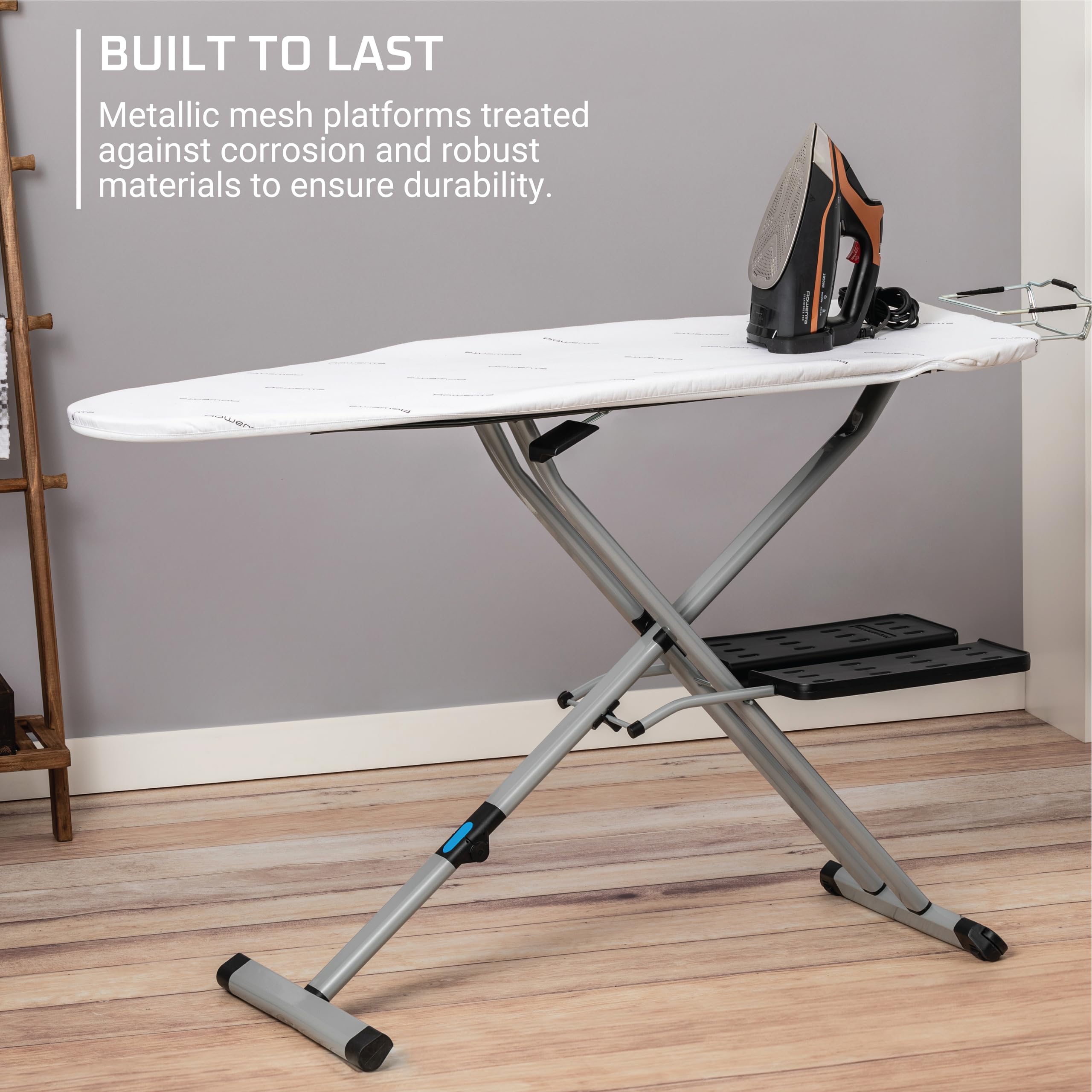 Rowenta Pro Compact Ironing Board With Hanger Rack 18 X 54 Inches Space Saving, Folding, 4 Legs Ib9100,Beige
