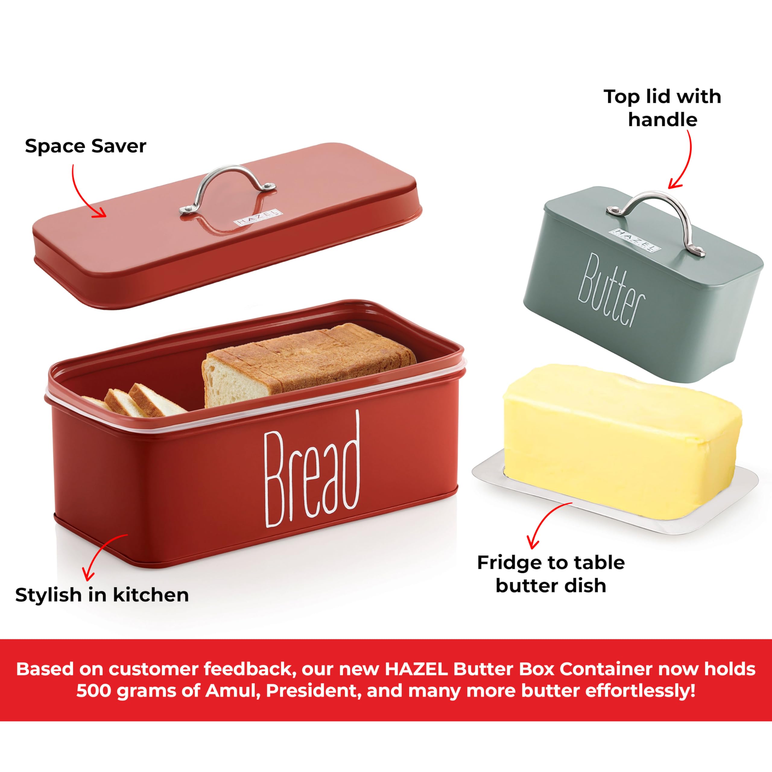 HAZEL Bread Butter Box Set | Bread Box and Butter Dish Combo | Bread and Butter Storage Box for Kitchen, Food Grade Material