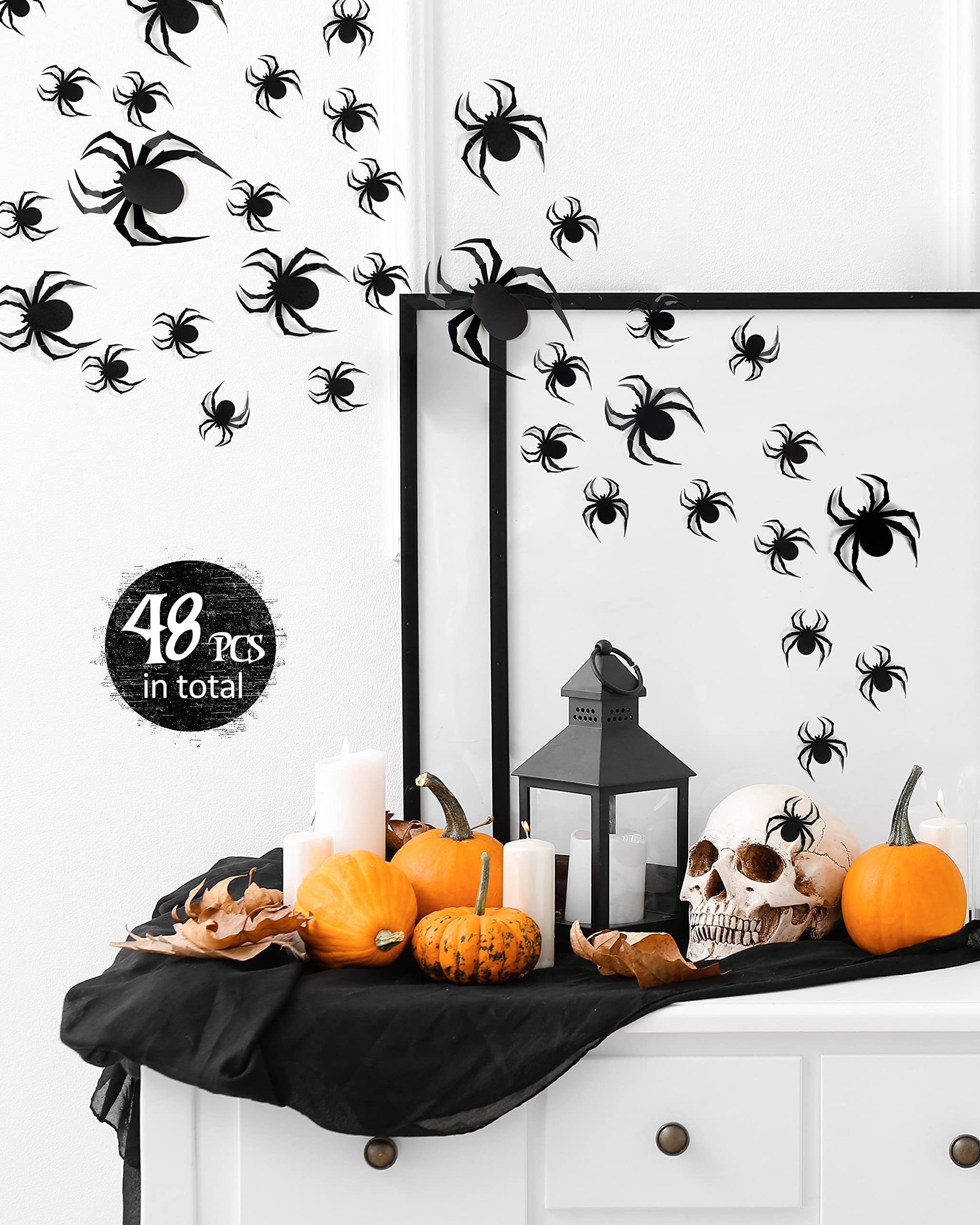 Coogam 60 Pcs Halloween 3D Spiders Decoration, Scary Realistic Black Spider Sticker Diy Windows Wall Decal For Home Decor Bathro