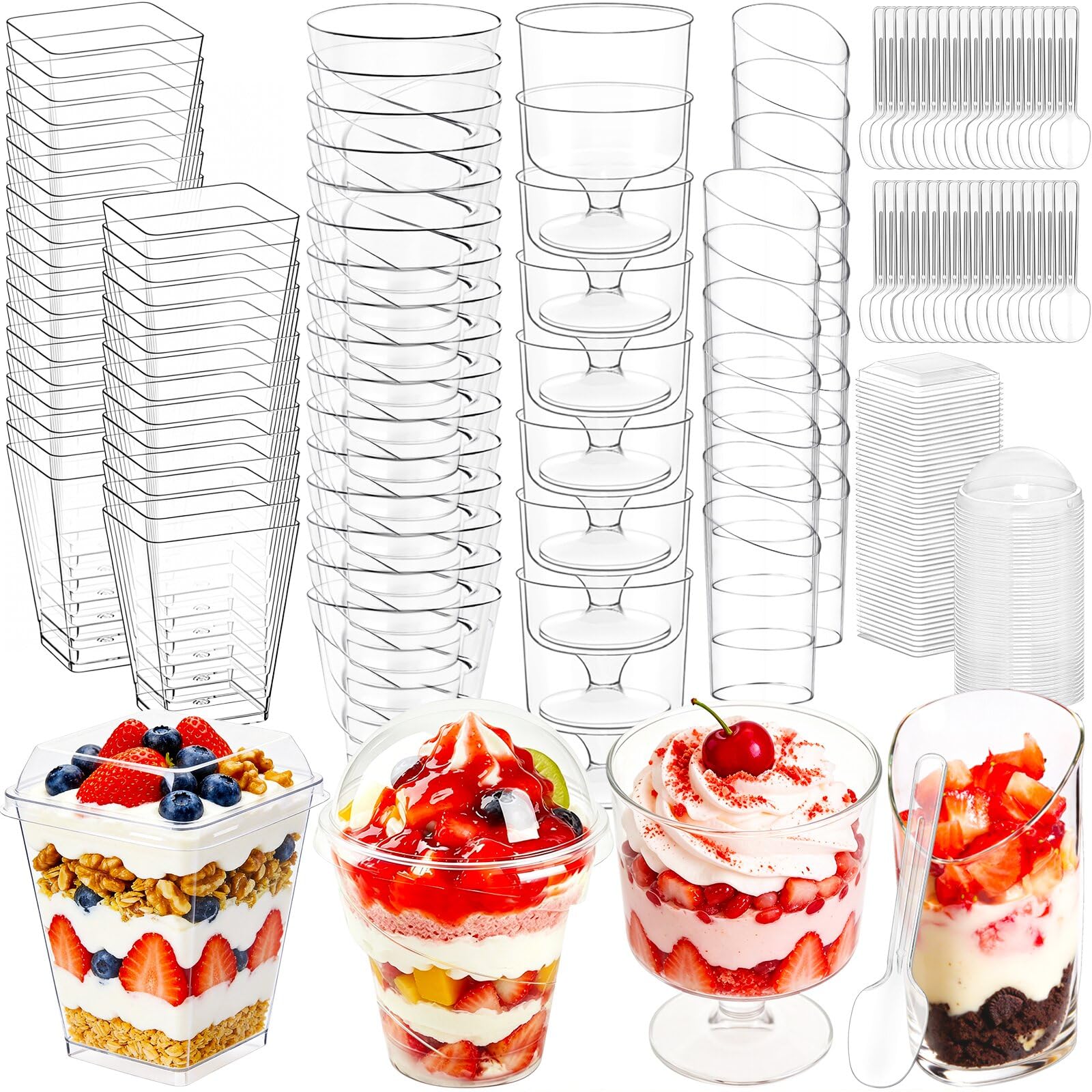 wtarabur 450Pack 5oz Plastic Dessert Cups with Lids & Spoons, Mini Dessert Shooter Cups for Party, Clear Yogurt Parfait Appetiz
