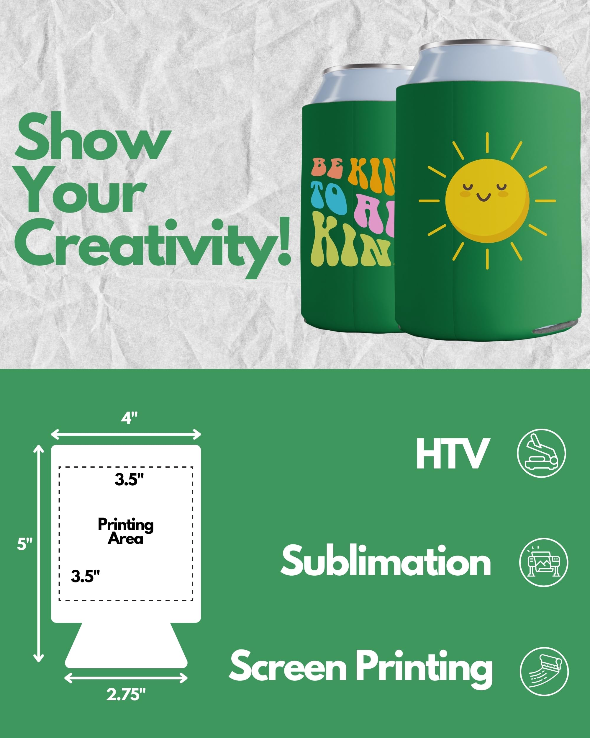 Partyprints Kelly Green Blank Can Sleeves - Collapsible Can Coolers - Bulk Diy, Wedding, Bachelorette Party - 100 Pack