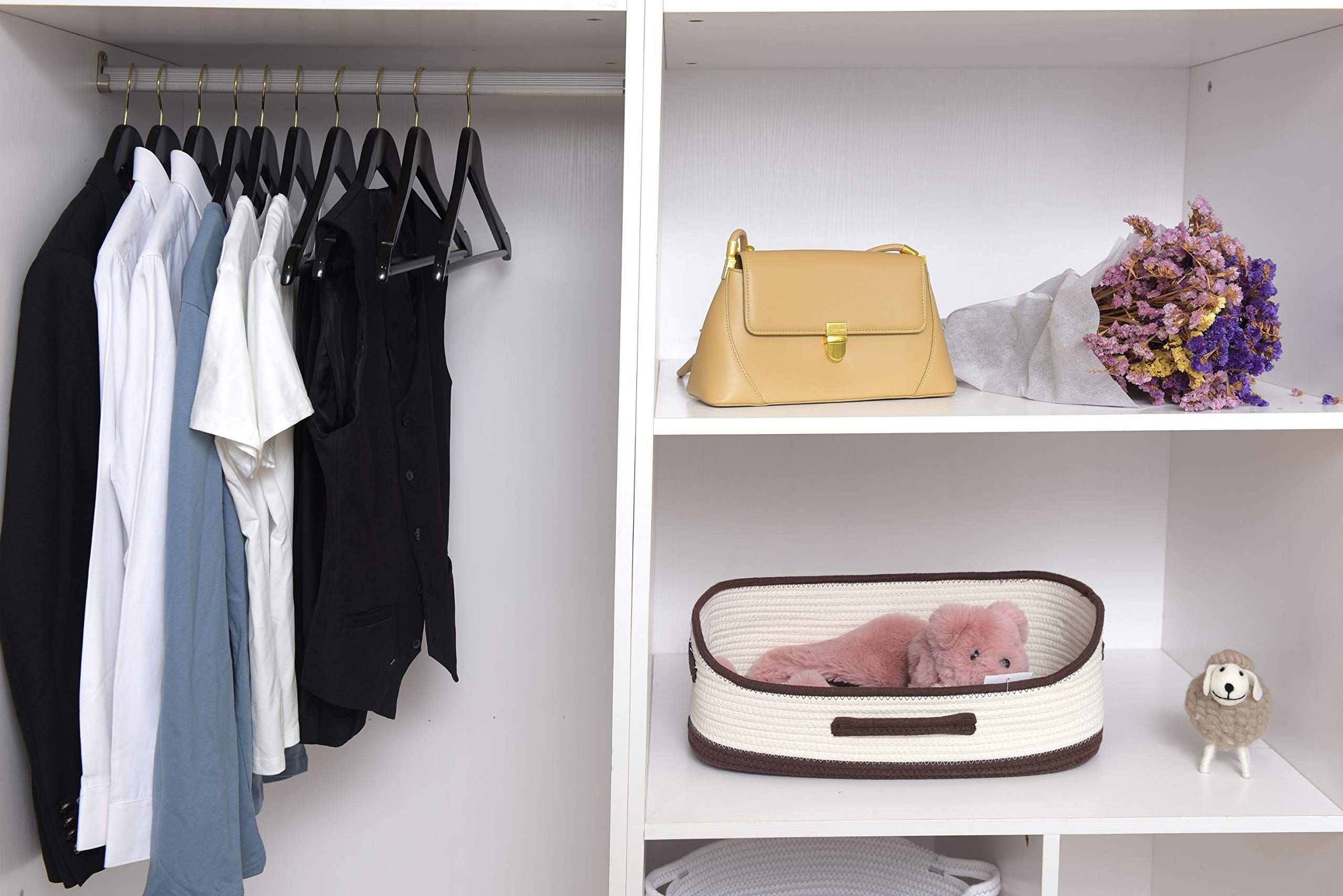 Quality Black Wooden Hangers - Slightly Curved Hanger Set Of 10-Pack - Solid Wood Coat Hangers With Stylish Chrome Hooks - Heavy