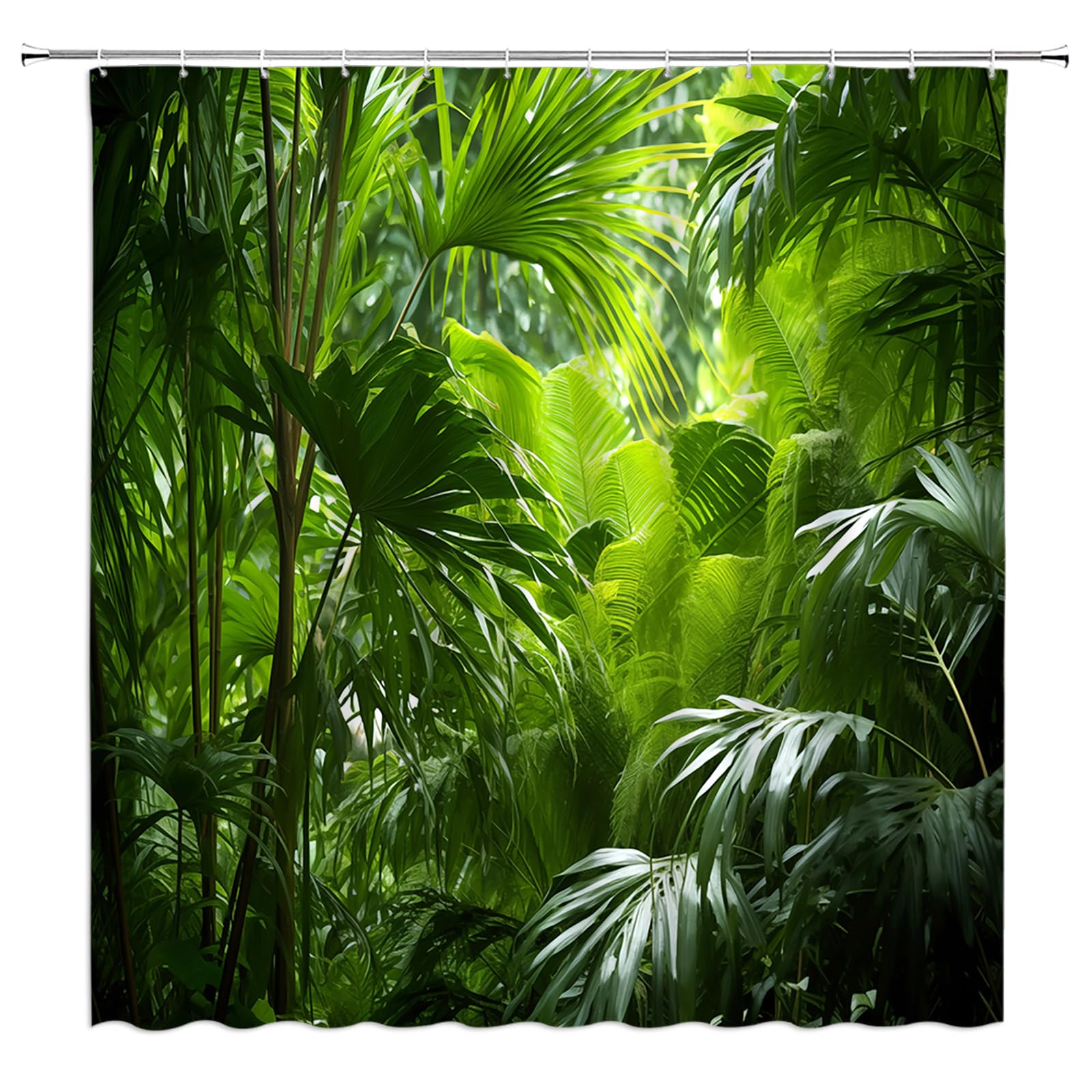 Ysatnsft Jungle Shower Curtain Tropical Rainforest Plam Leaf Forest Tree Nature Summer Fabric Bathroom Decor Set With Hooks,(70'