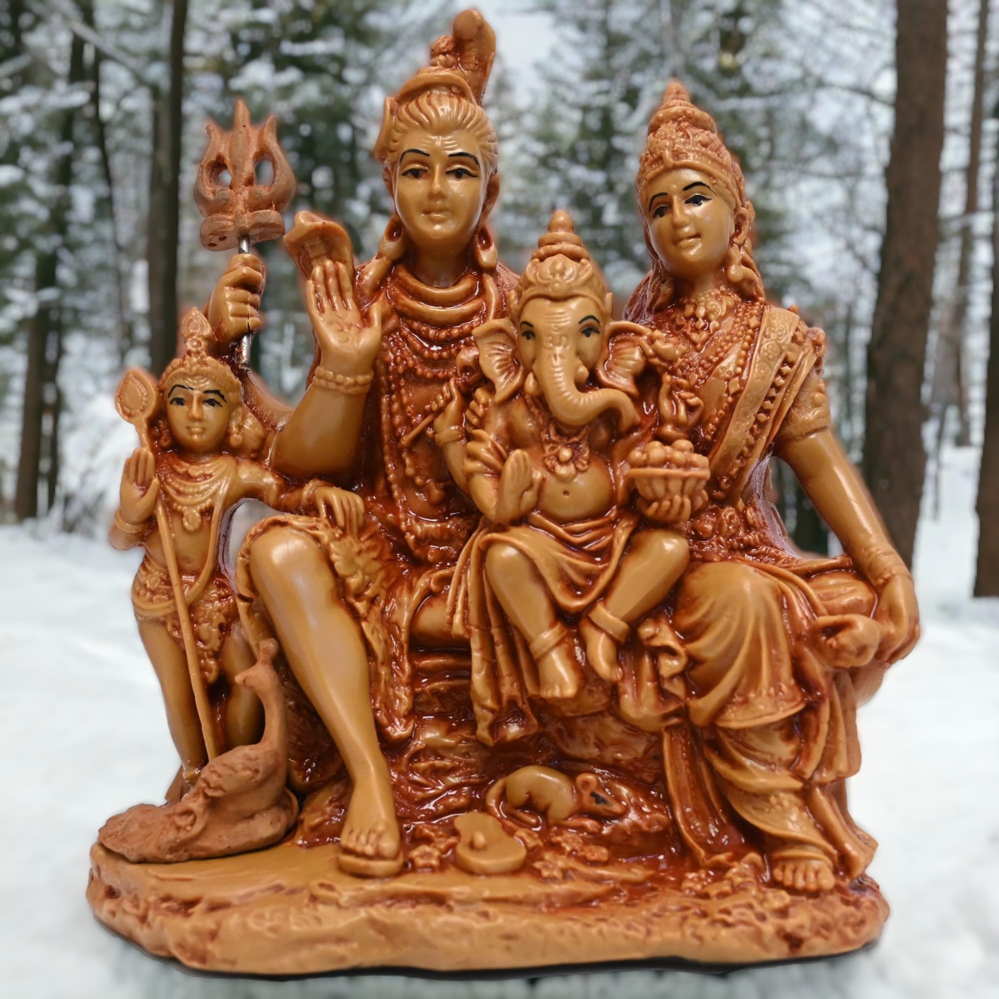 Karighar Shiv Parivar 6 Inches Idol Perfect For Puja Ghar | Drawing Room | House Warming | Gifting 6.5 X 12 X 15 Cm Brown, Relig