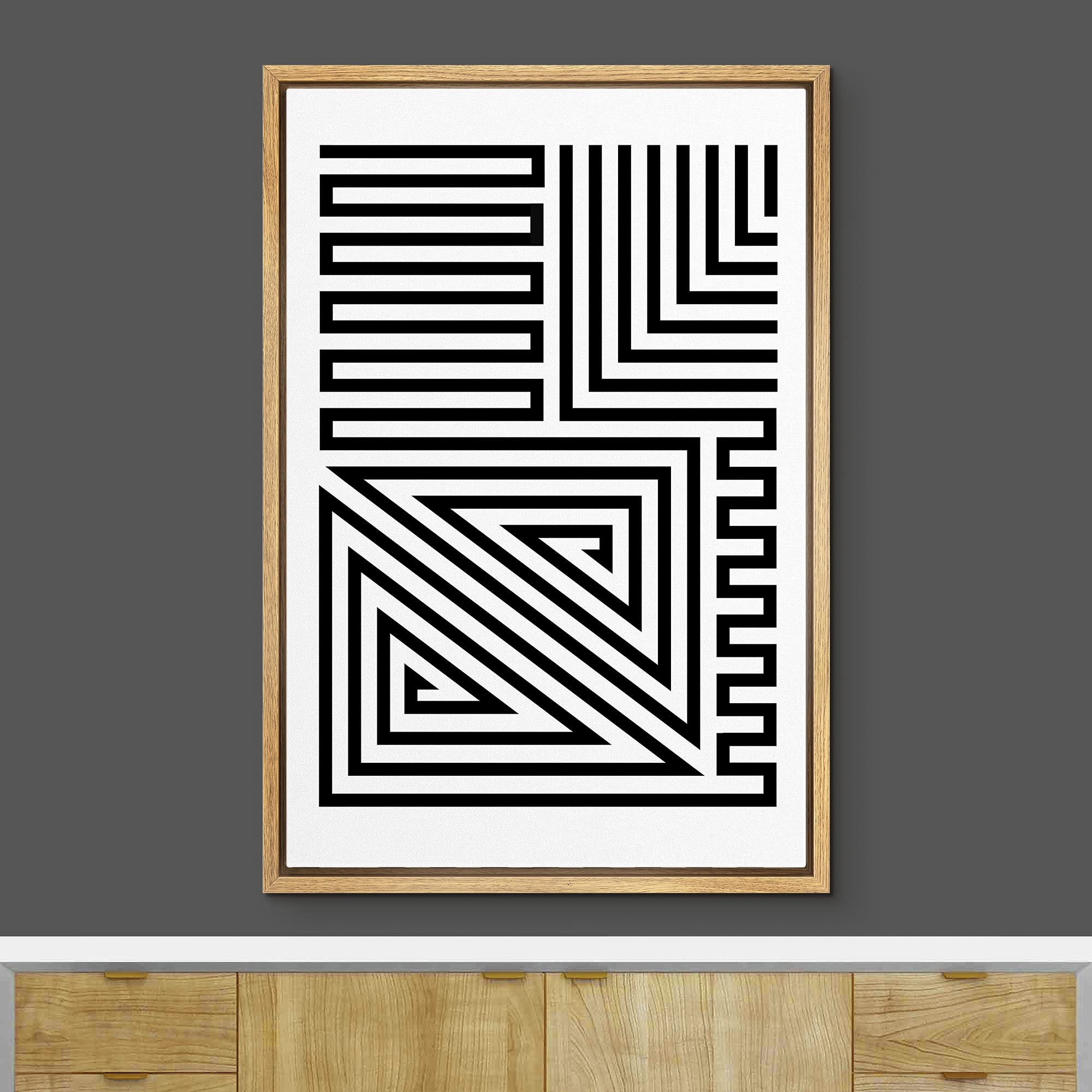 Ashbrook Framed Canvas Print Wall Art Black And White Geometric Twisting Polygon Collage Abstract Shapes Illustrations Modern Bo