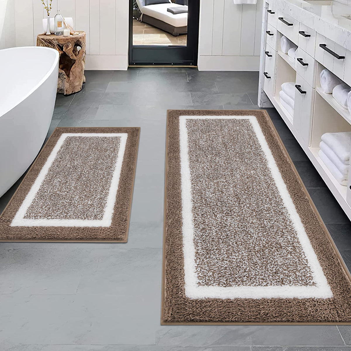 Pauwer Bathroom Rugs Sets 2 Piece, Non Slip Bath Mats For Bathroom, Absorbent Bath Rugs Floor Mat, Machine Washable Shower Rugs