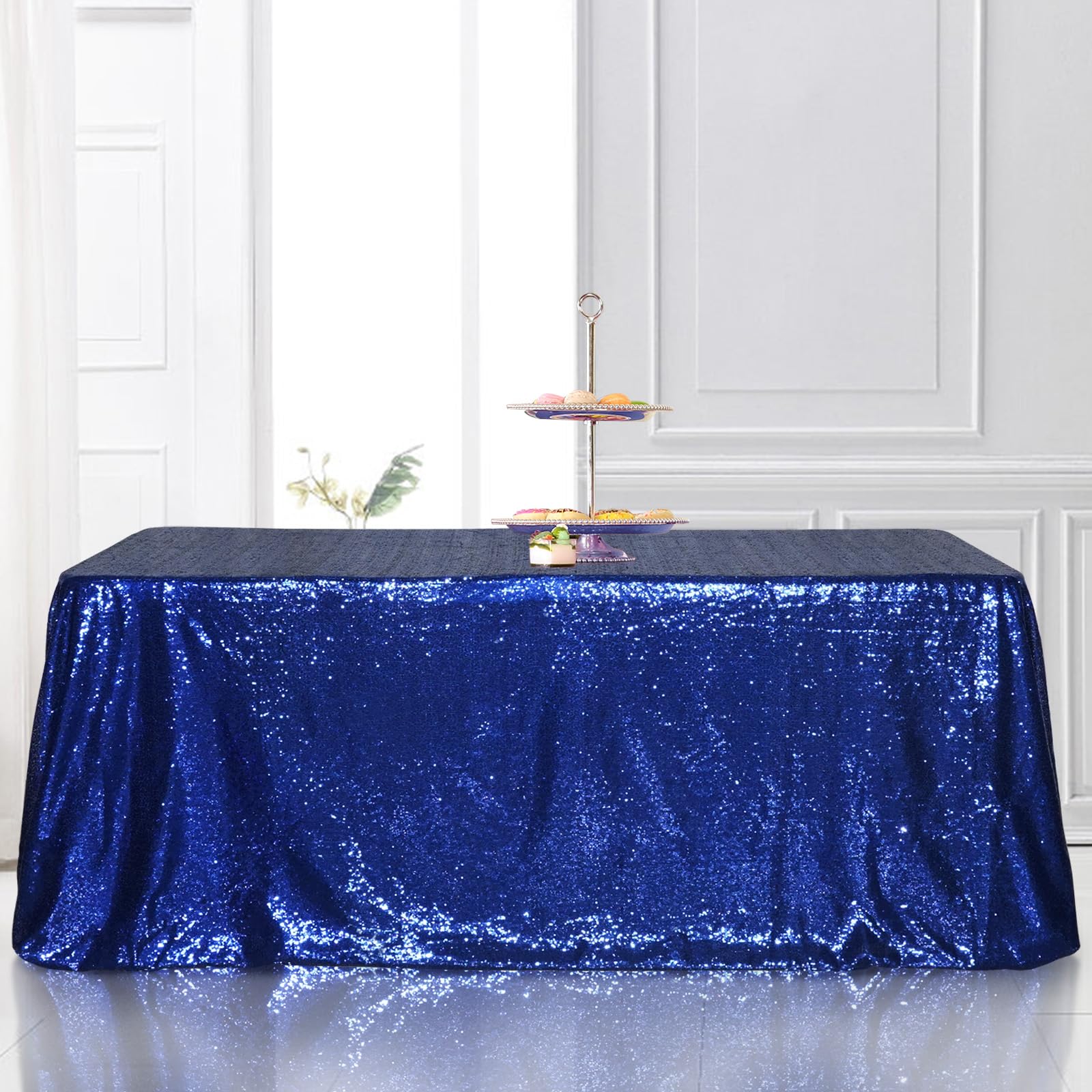 Partydelight Sequin Tablecloth, Wedding, Dinning Table, Rectangular, 90''X156'', Navy Blue