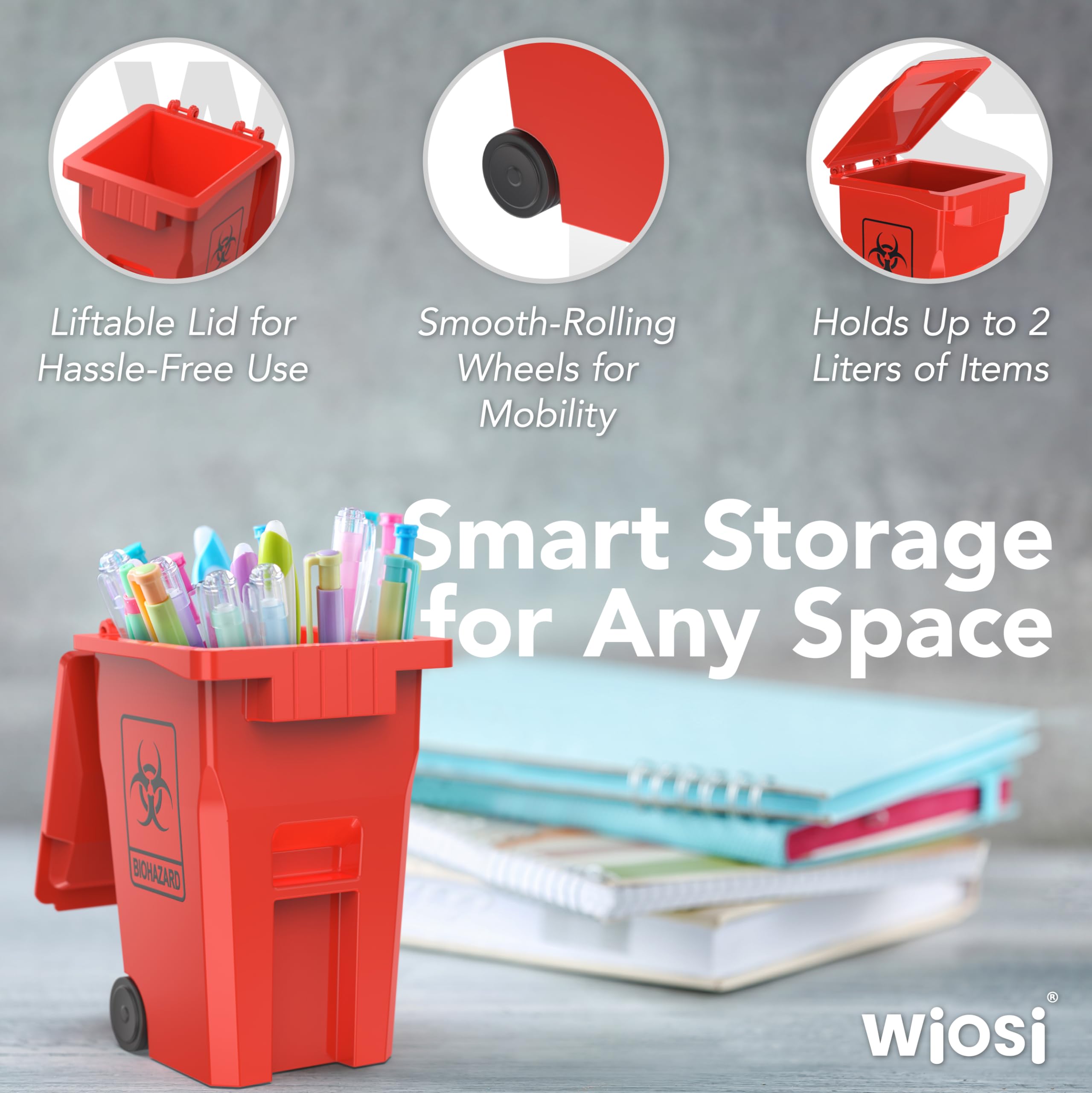 Wiosi Mini Garbage Trash Pen Holder For Desk And Tiny Recycle Bin Pencil Holder Red & Yellow, Pack Of 2 - Storage For Pencil & P