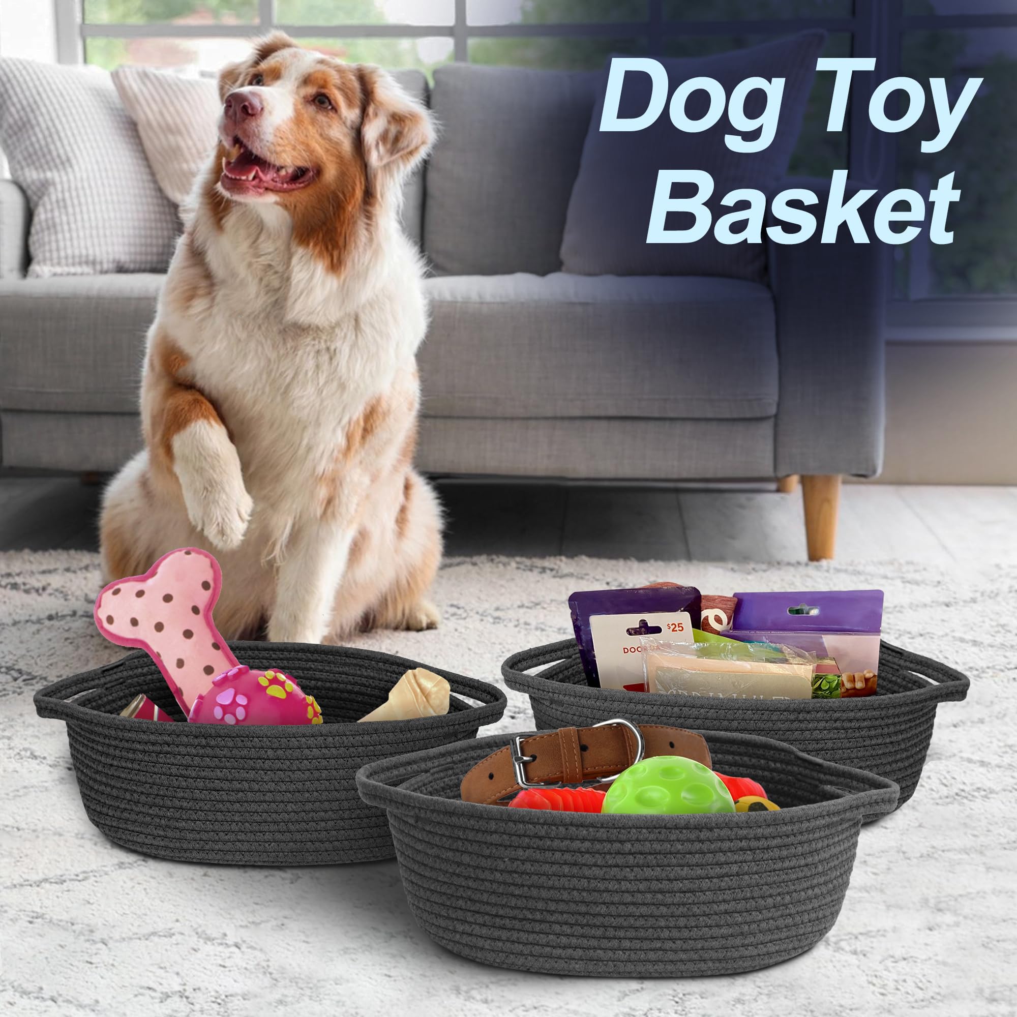 MEGASKET Small Rope Basket, Baskets for Gifts Empty, Cute Woven Basket for Dog Toy, Cat Toy Bin Box, Wicker Organizing Basket fo