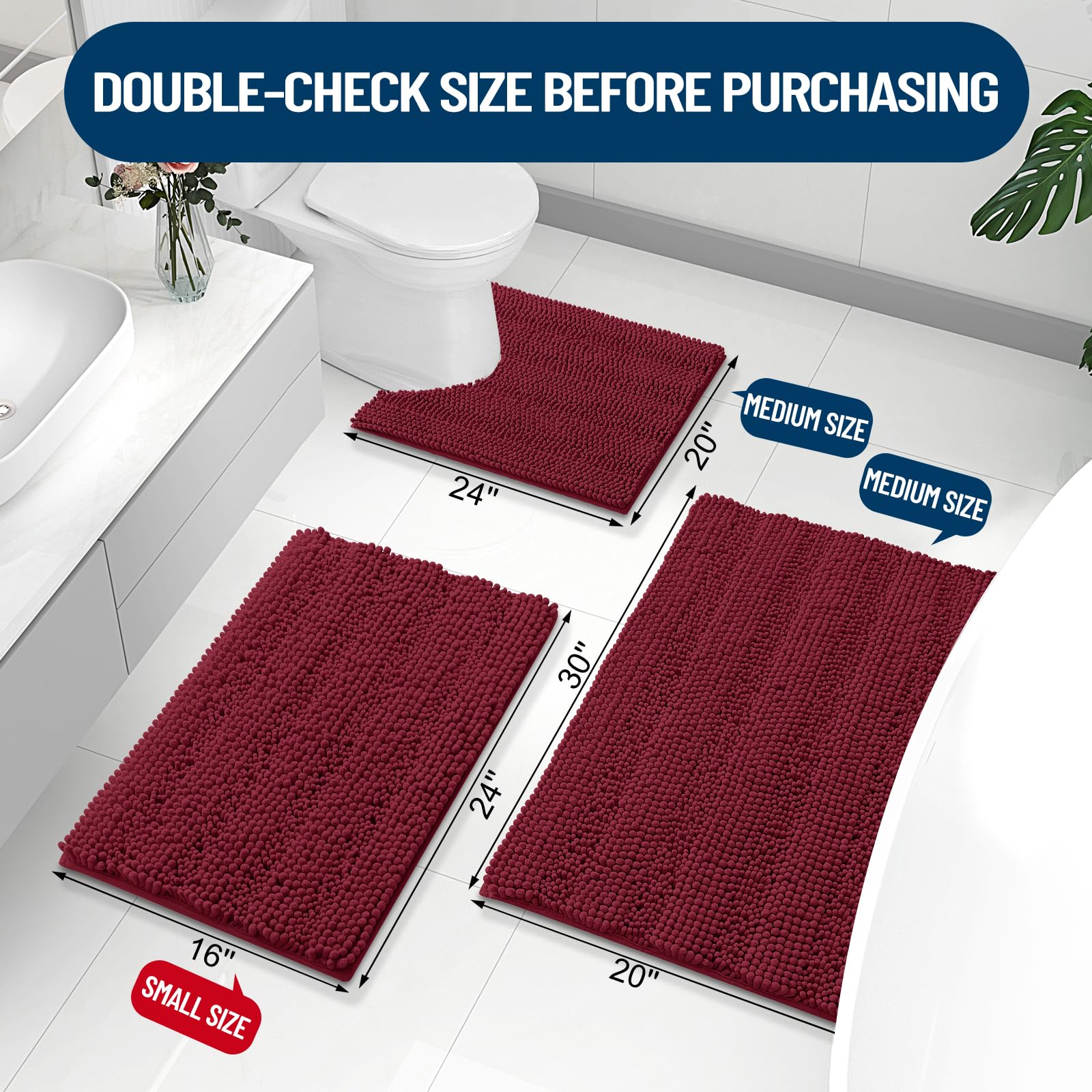 Grandaily Chenille Striped Bathroom Rugs 59X20, Extra Thick And Absorbent Bath Rugs, Non-Slip Soft Plush Shaggy Bath Carpet, Mac