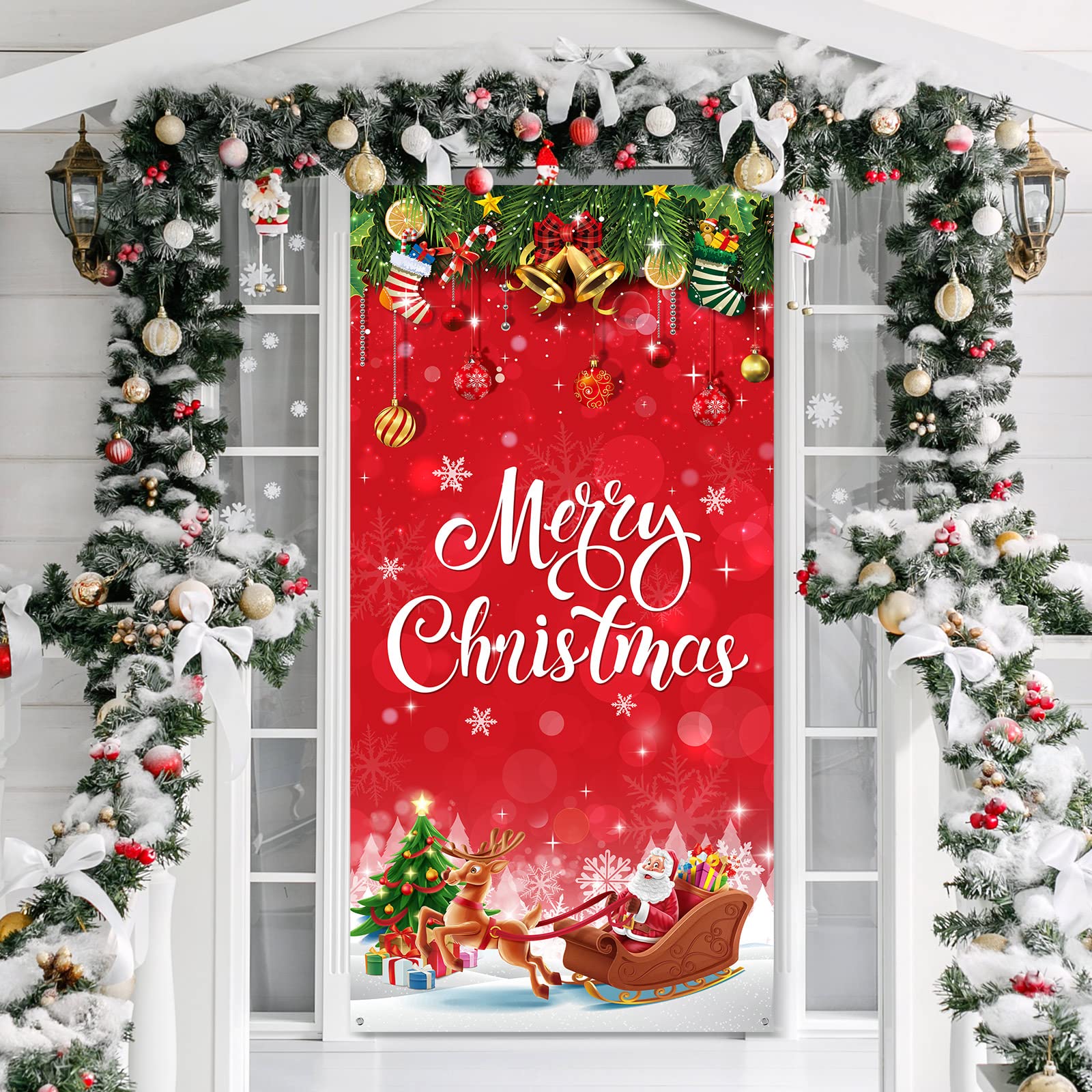 Christmas Decorations Merry Christmas Door Cover Christmas Background Banner Xmas Door Hanging Covers Photo Booth Props For Chri