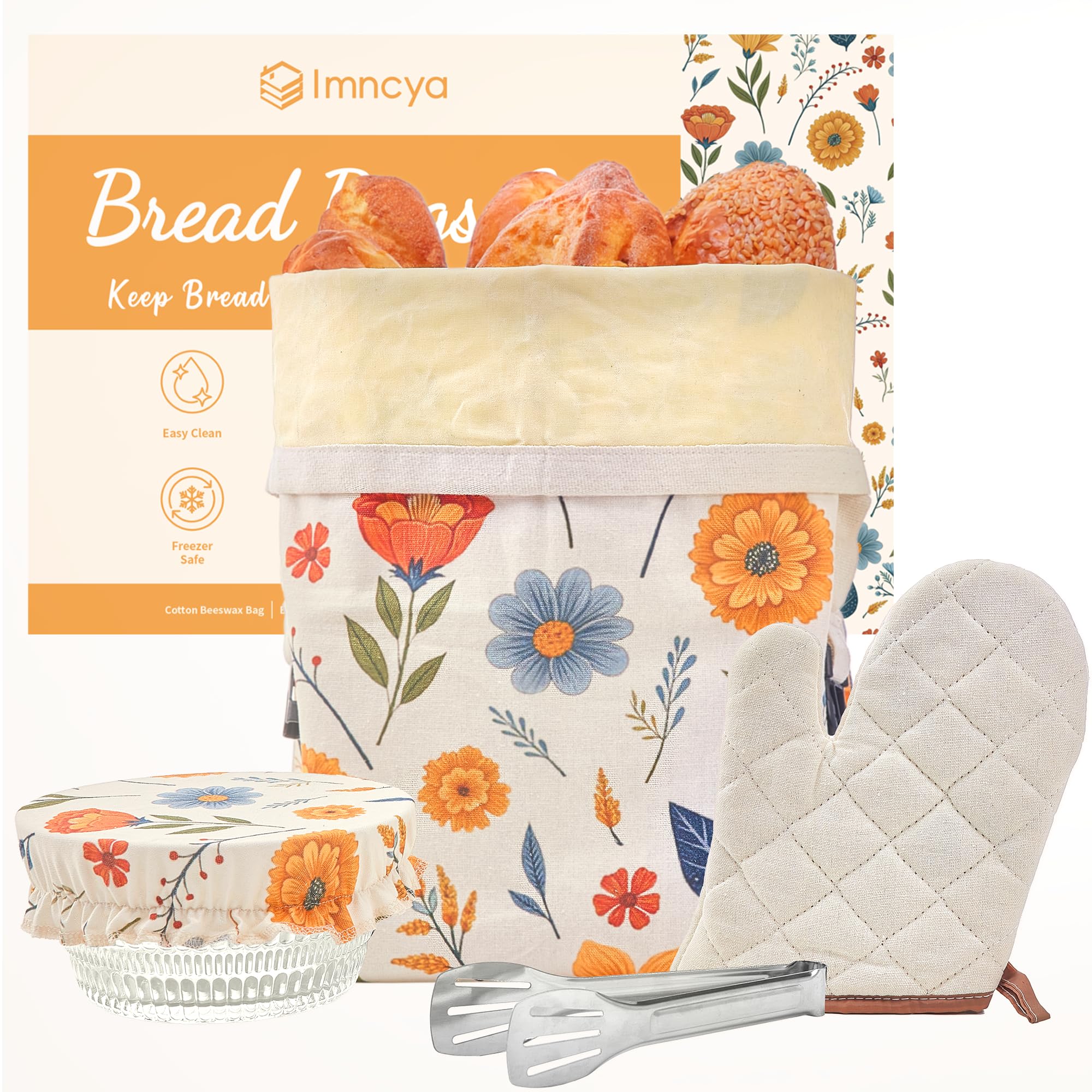 Imncya Beeswax Bread Bags for Sourdough, Homemade Bread Bags Set with Proofing Bowl Cover, Tongs and Oven Mitt, 17  13 Reusable 