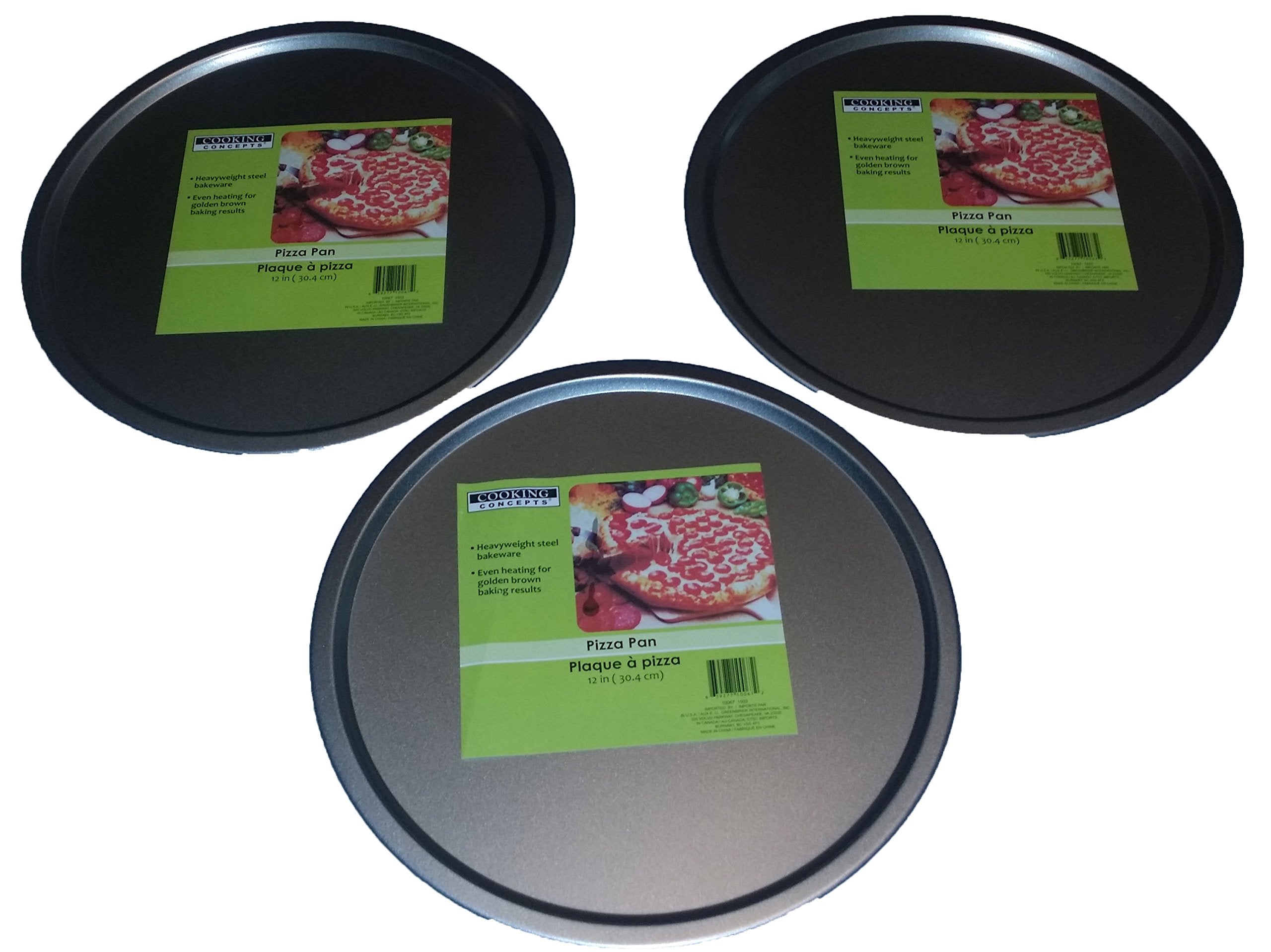 Cooking Concepts Italian Three 12 Inch Pizza Pans For Baking Pizzas, Cookies Or Biscuits