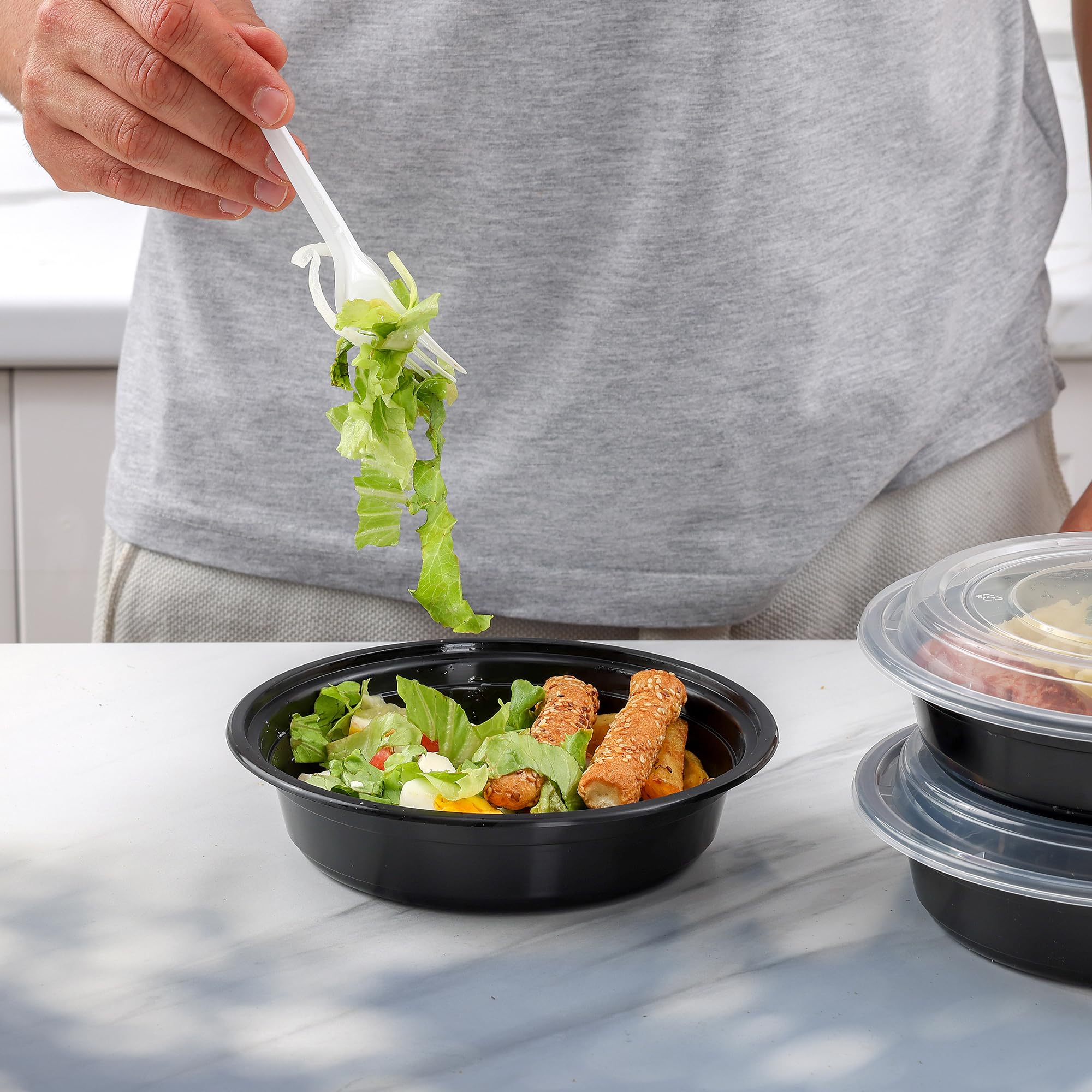 Comfy Package [24 Oz - 50 Count Round Meal Prep Containers Reusable - Microwaveable, Dishwasher And Freezer Safe, Bpa-Free, Port