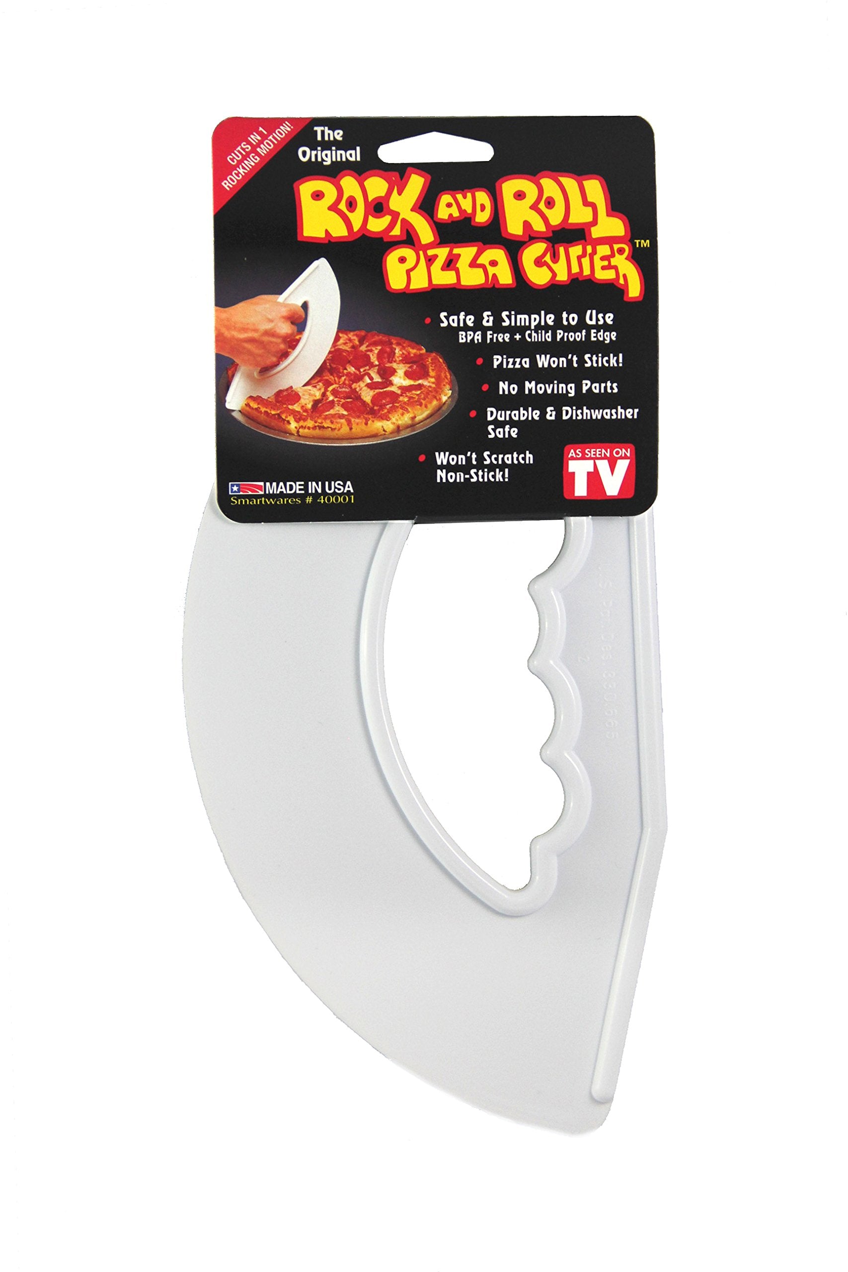 Smartwares Rock'N Roll Pizza Cutter, Plastic, Non-Stick, Rocking, 9 Inch, Made In Usa, White