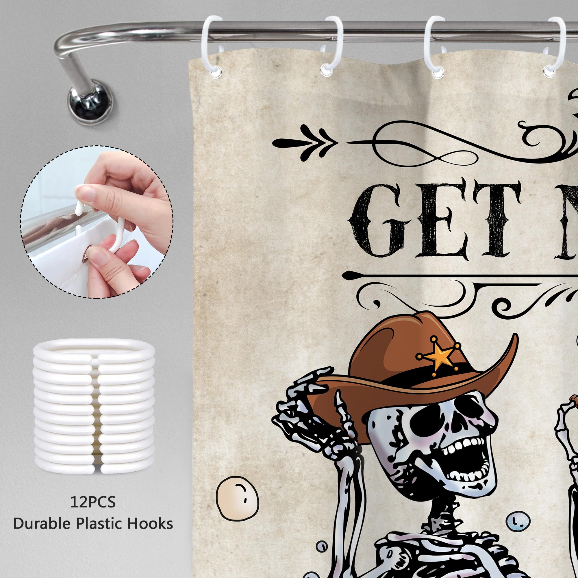 Mitpok Western Cowboy Skull Skeleton Shower Curtain Funny Cool Texas Gothic Spooky Unique Mexican Bone In Bathtub Bubbles Retro