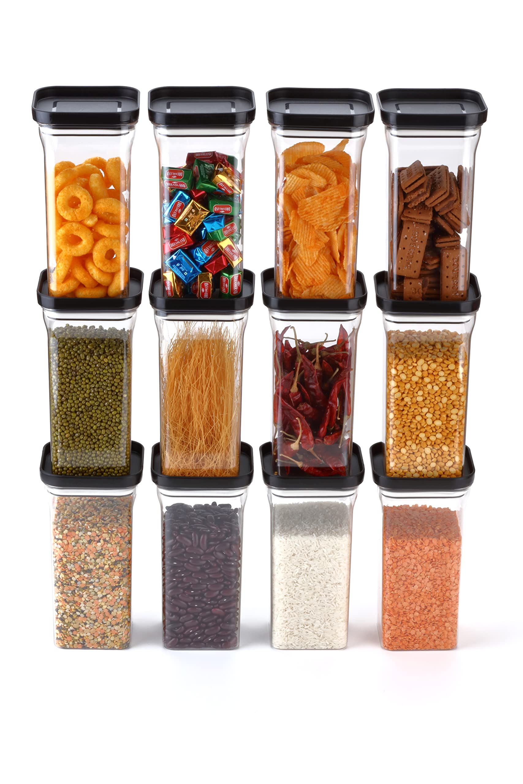 MOXSTAR Unbreakable Air Tight Kitchen Storage Container for Rice,Dal,Atta,Flour,Cereals,Snacks Kit Kat Container (1100MLBlack, 1