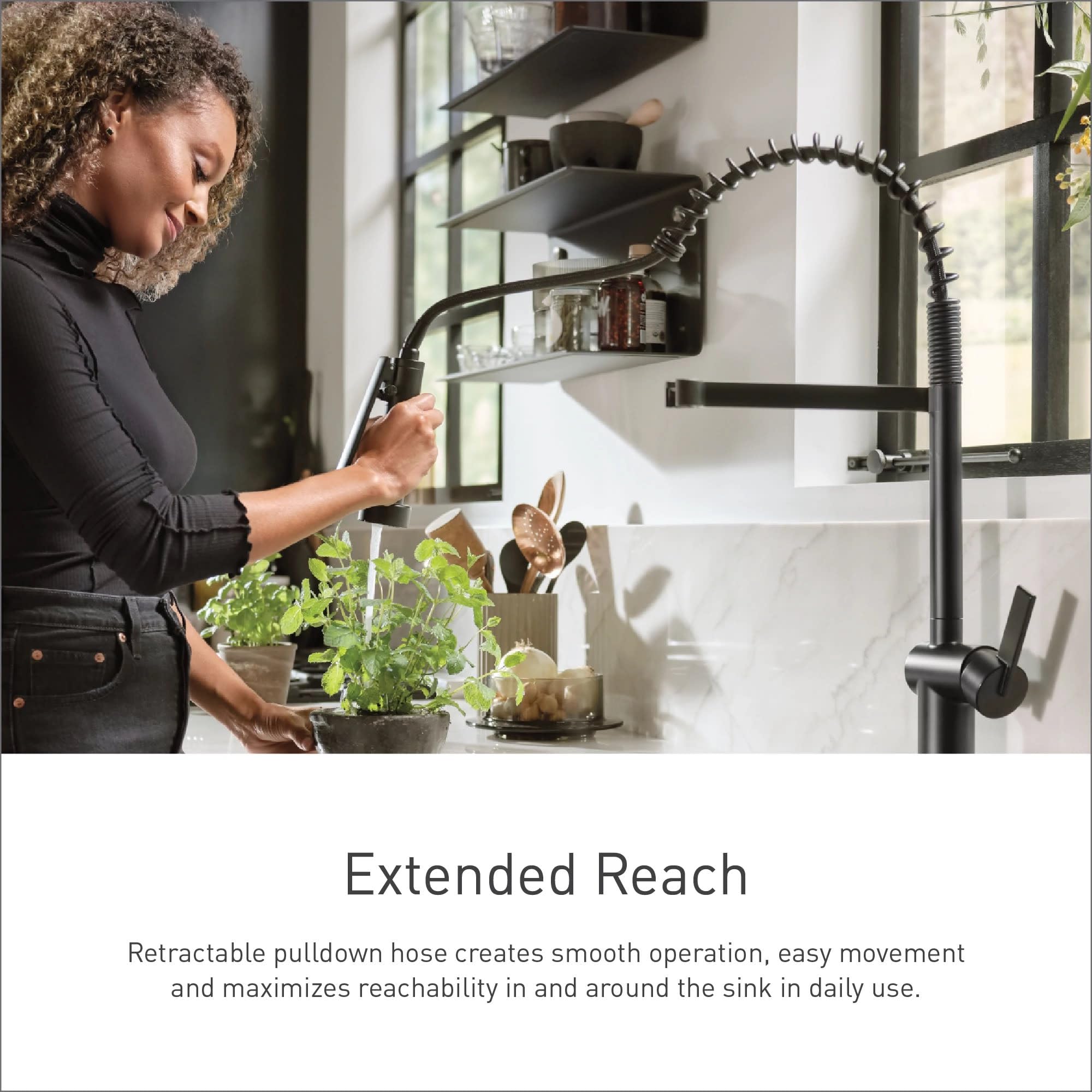 Moen Align Black Stainless One-Handle Pre-Rinse Spring Pulldown Kitchen Faucet With Pull Down Sprayer And Power Boost, Single Ho