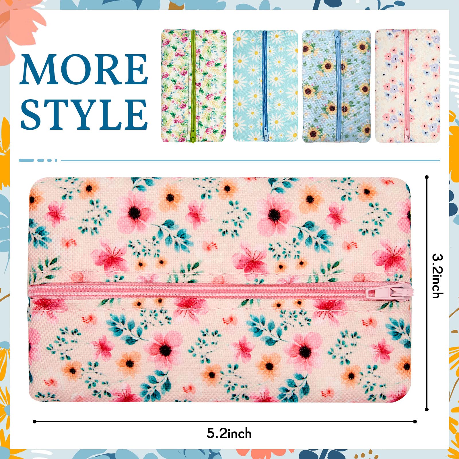 5 Pieces Tissues Purse Pocket Tissue Holder Reusable Travel Tissue Pouch Fabric Zipper Enclosed Small Size Daisy Pattern Tissue Holder for Purse Coins for Summer  5.25 x 3 Inches (Summer Flower)