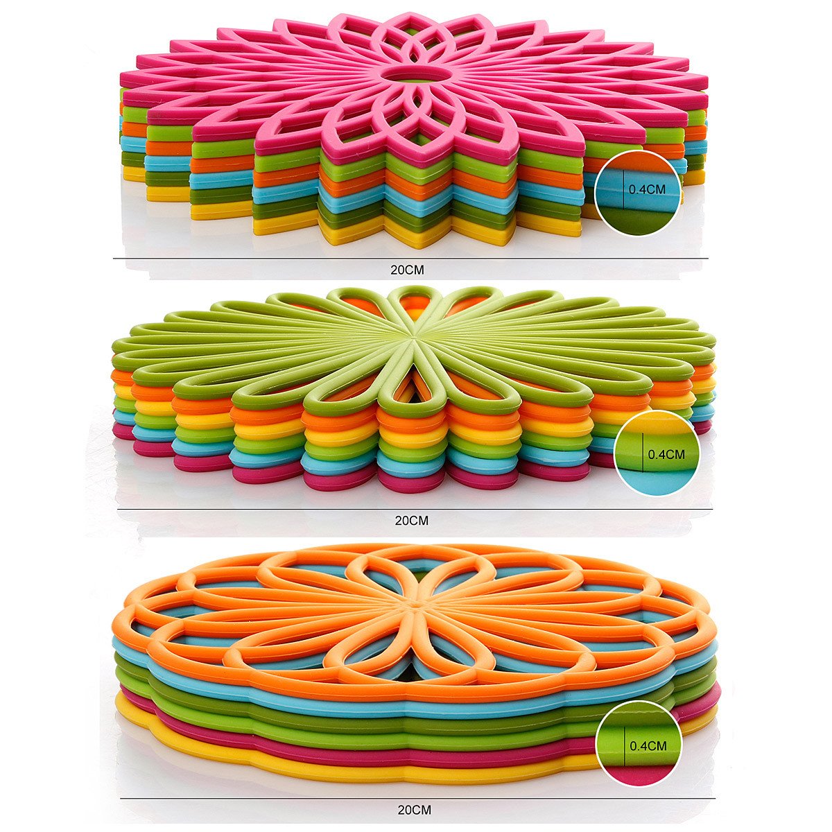 ME.FAN Silicone Trivet - Trivet Mat - Kitchen Hot Pads for Pots/Hot Dish Insulated Teapot Trivet Flexible Durable Non Slip Large Coasters 3 Set Grass Green