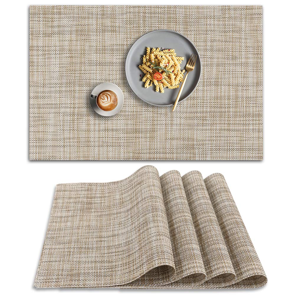 Homedge Pvc Placemat, 4 Pcs Of Non-Slip Heat Resistant Place Mats, Washable Vinyl Placemats, Set Of 4 - Linen Yellow