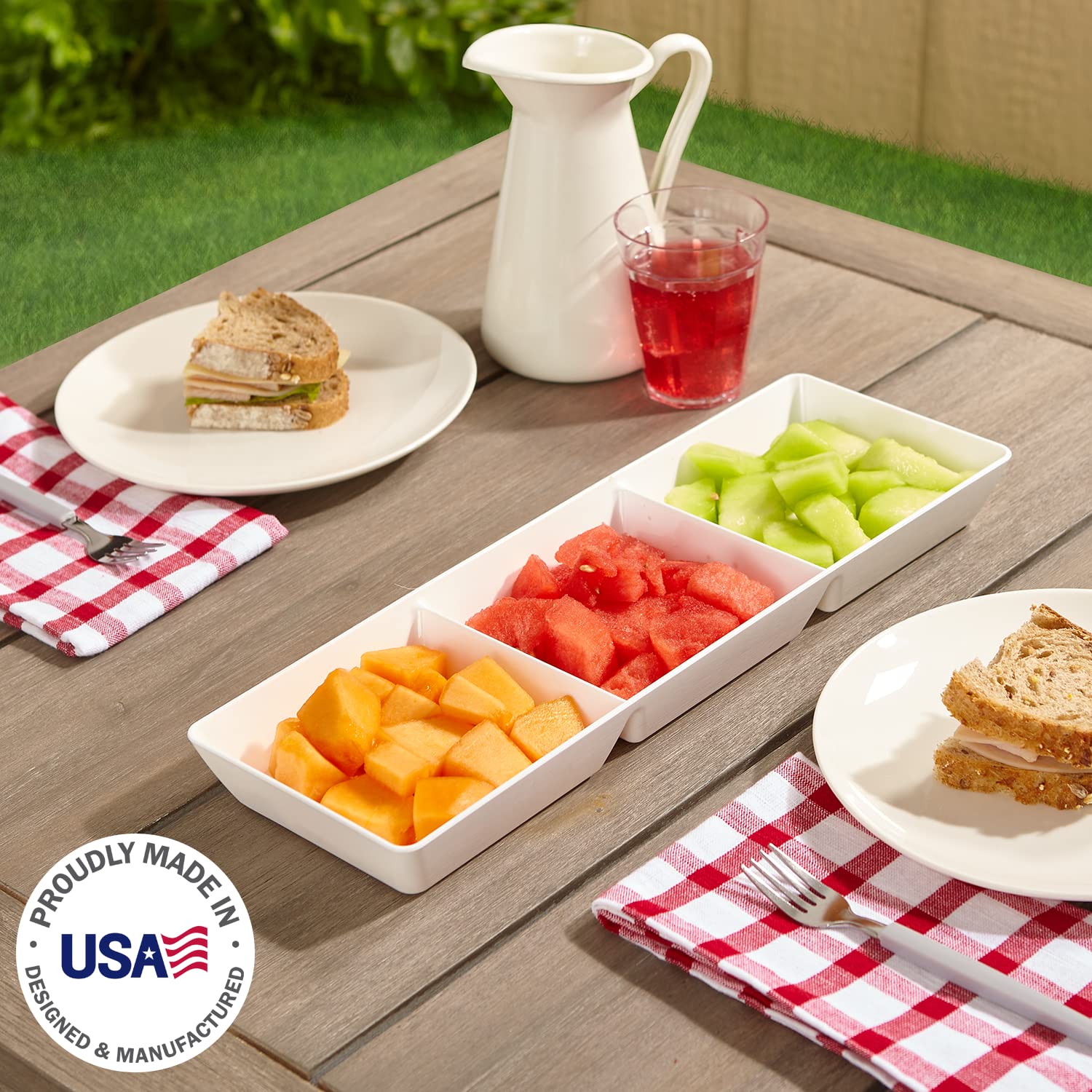 Us Acrylic Avant White Plastic Divided Serving Trays (Set Of 4) 15    X 5    | Narrow Reusable 3-Section Party Platters | Serve
