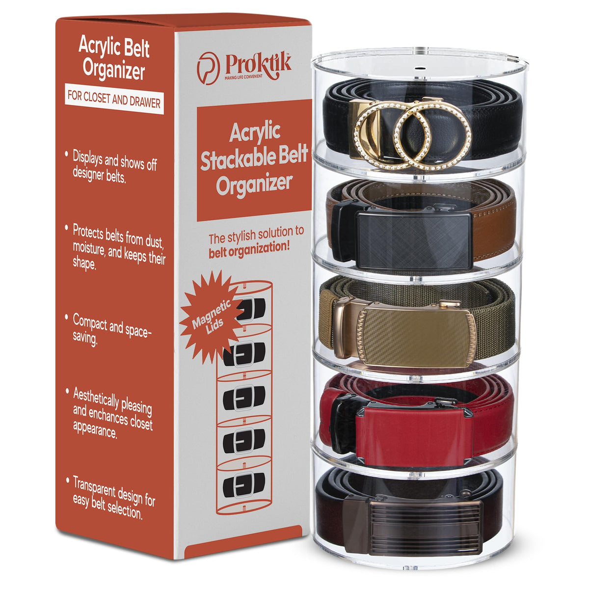 Proktik Acrylic Belt Organizer, 5 Layer Belt Holder, Belt Storage, Belt Organizer For Closet, Belt Display For Men And Women'S B
