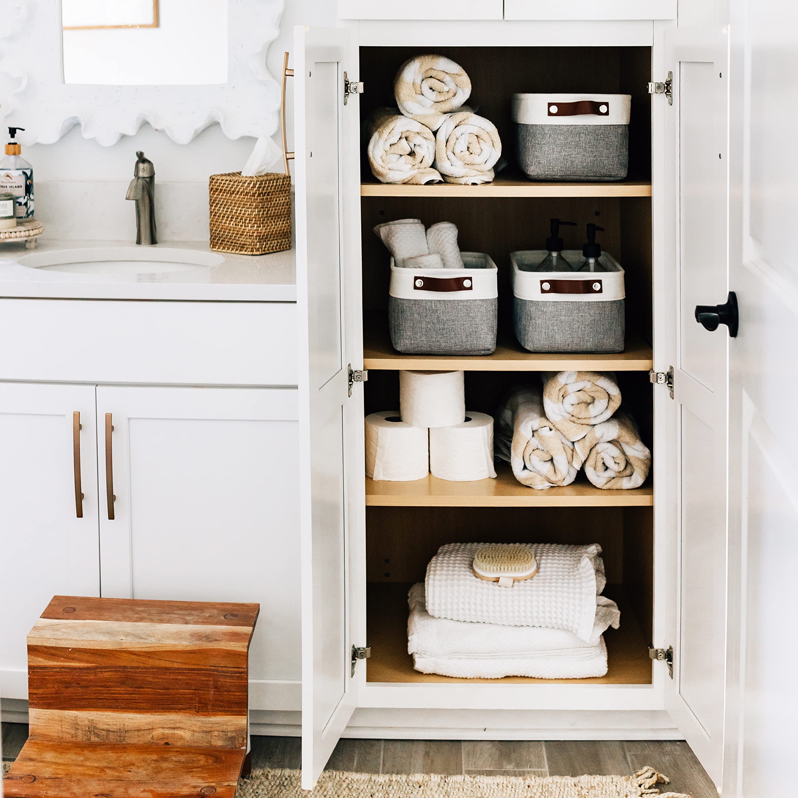 Organihaus Small Fabric Storage Bins For Shelves 6 Pack | 12X8In Closet Storage Bins For Shelves | Cloth Baskets For Organizing
