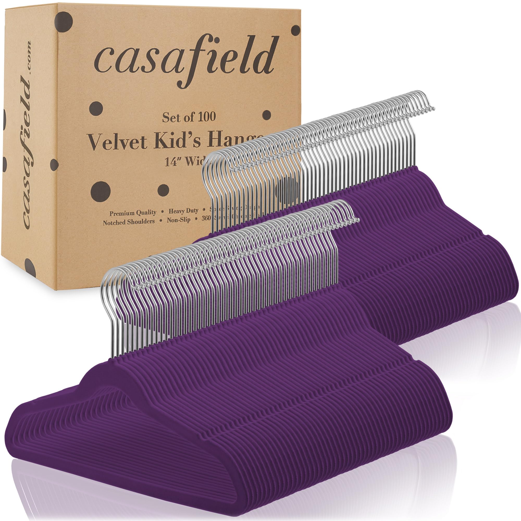 Casafield 100 Velvet Kid'S Hangers - 14'' Size For Children'S Clothes - Purple