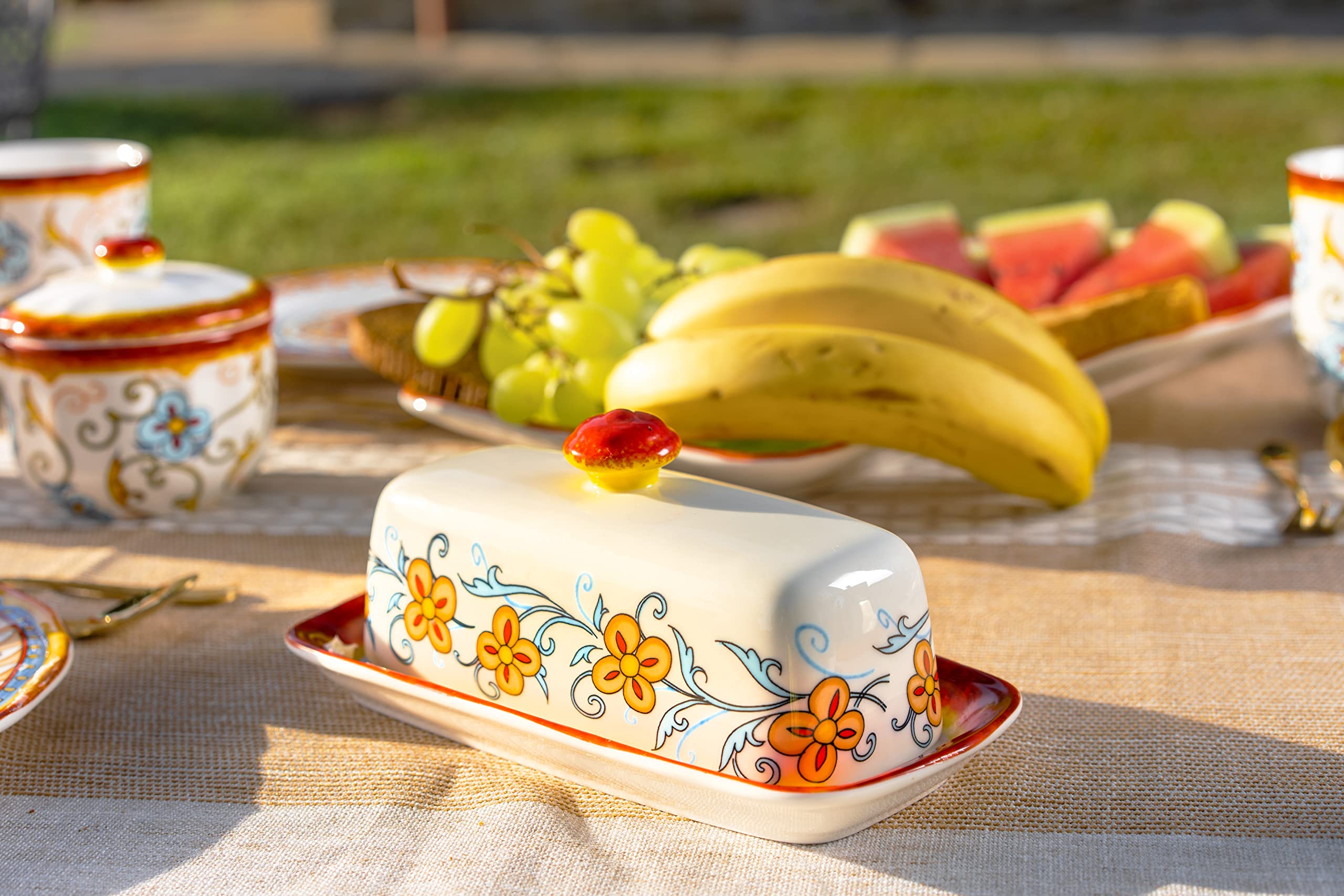 Euro Ceramica Duomo Collection Servingware, 3-Piece Breakfast Table Necessities Set, Gold And Cream