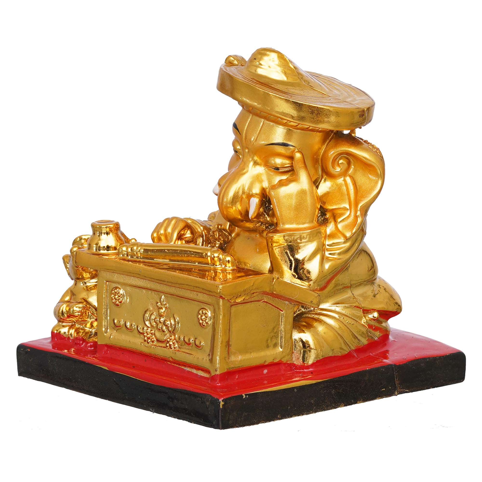 Ecraftindia Golden Resin Munim Lord Ganesha Statue | God Idol For Office, Shop, Study Table, Home Temple, Car Dashboard | Ideal
