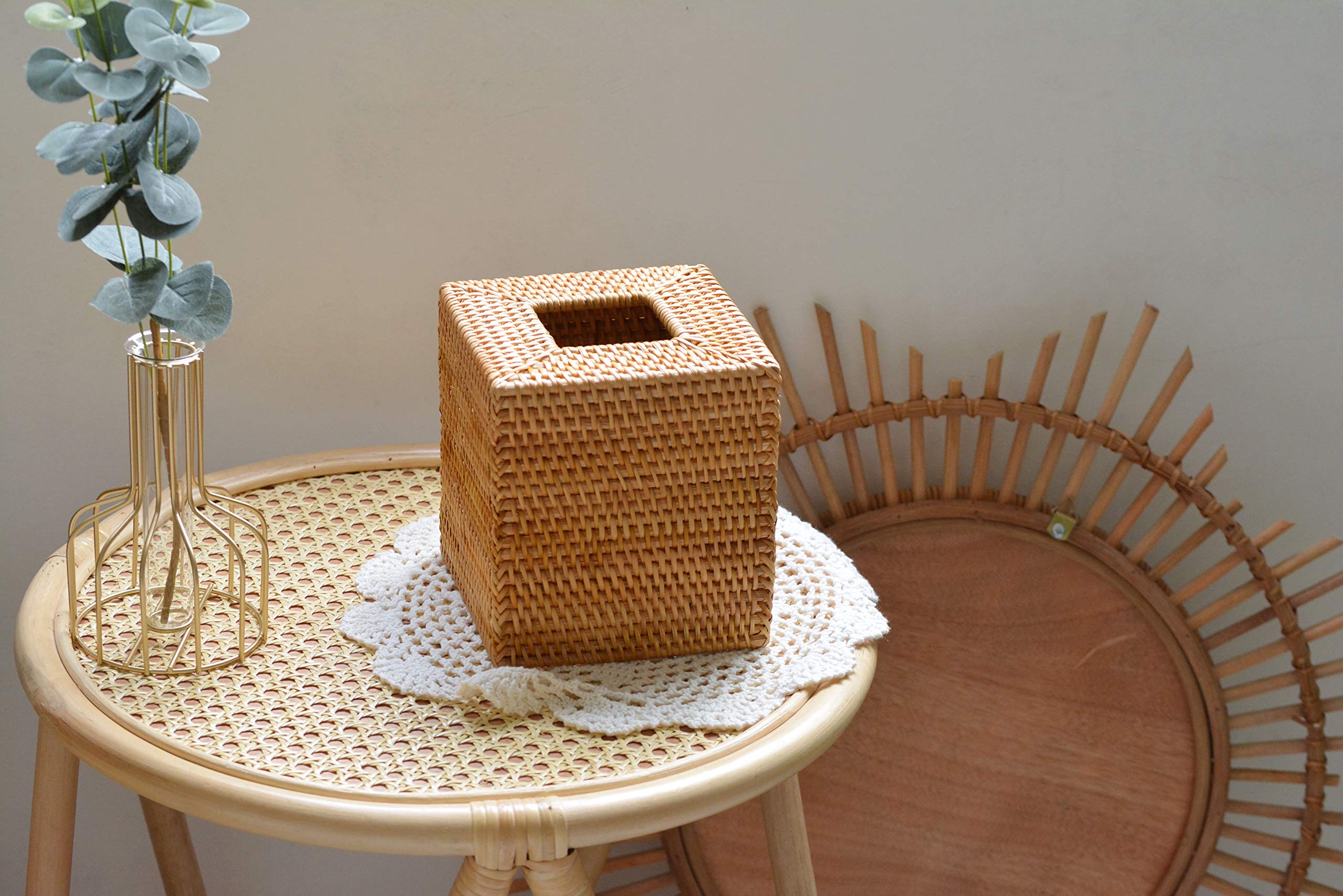 Rattan Tissue Box Cover Square, Hand Woven Wicker Tissue Holder, 5.5 X 5.5 X 5.7 Inch, Natural