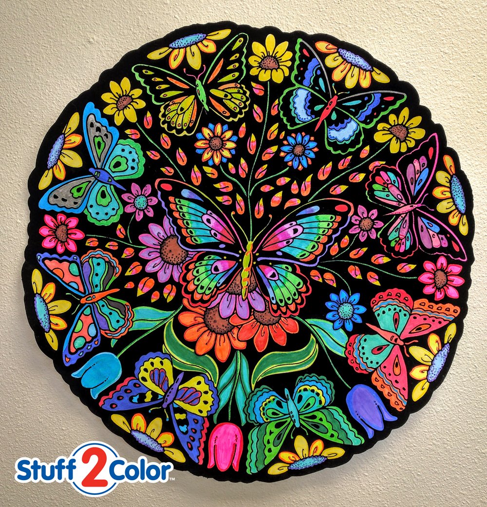 Stuff2Color Butterfly Fuzzy Velvet Mandala - 20X20 Inches - Coloring Poster