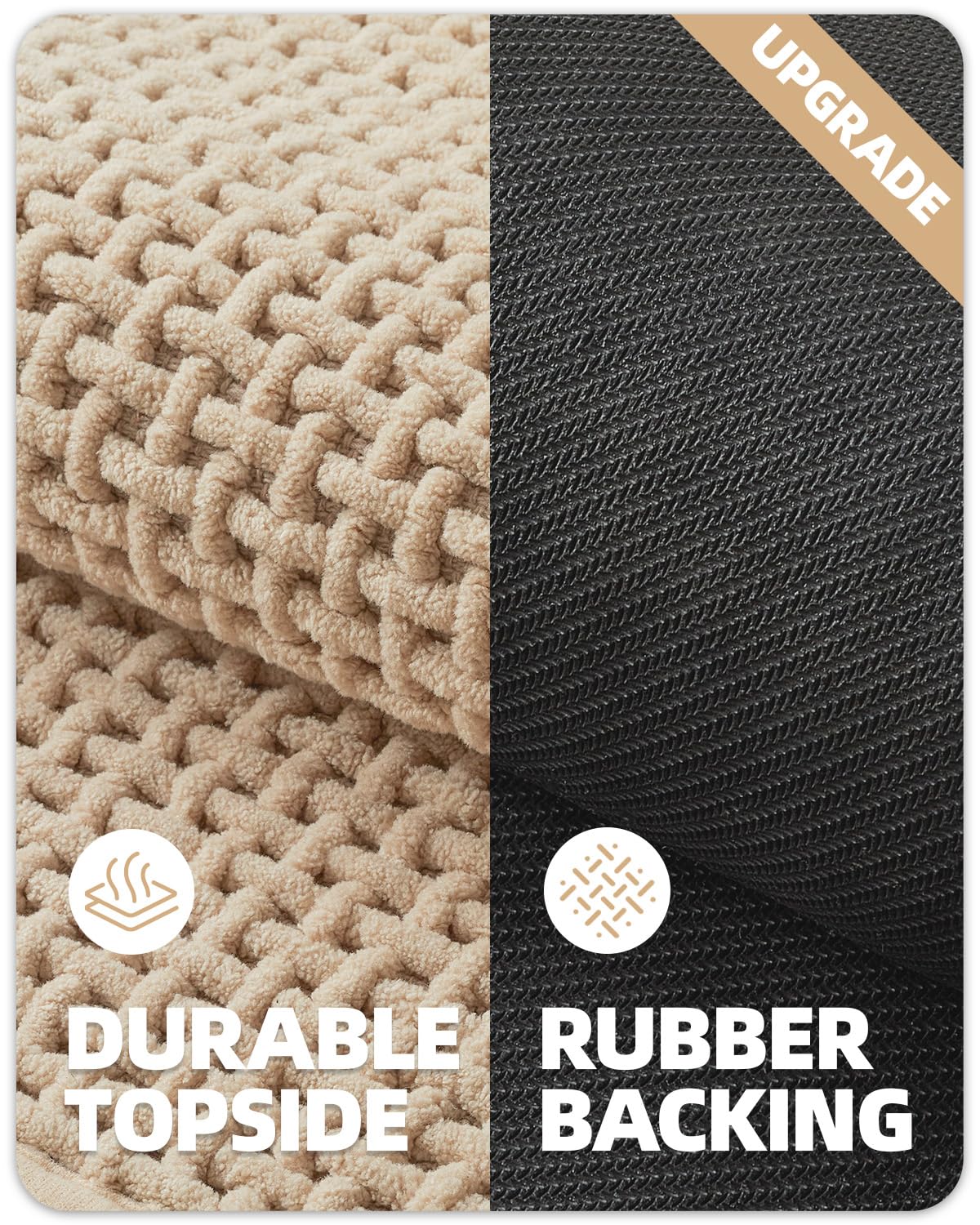 Color&Geometry Chenille Rubber Backed Beige Bathroom Rugs- Non Slip, Absorbent, Quick Dry, Washable- 17''X29.5'' Standard Sized