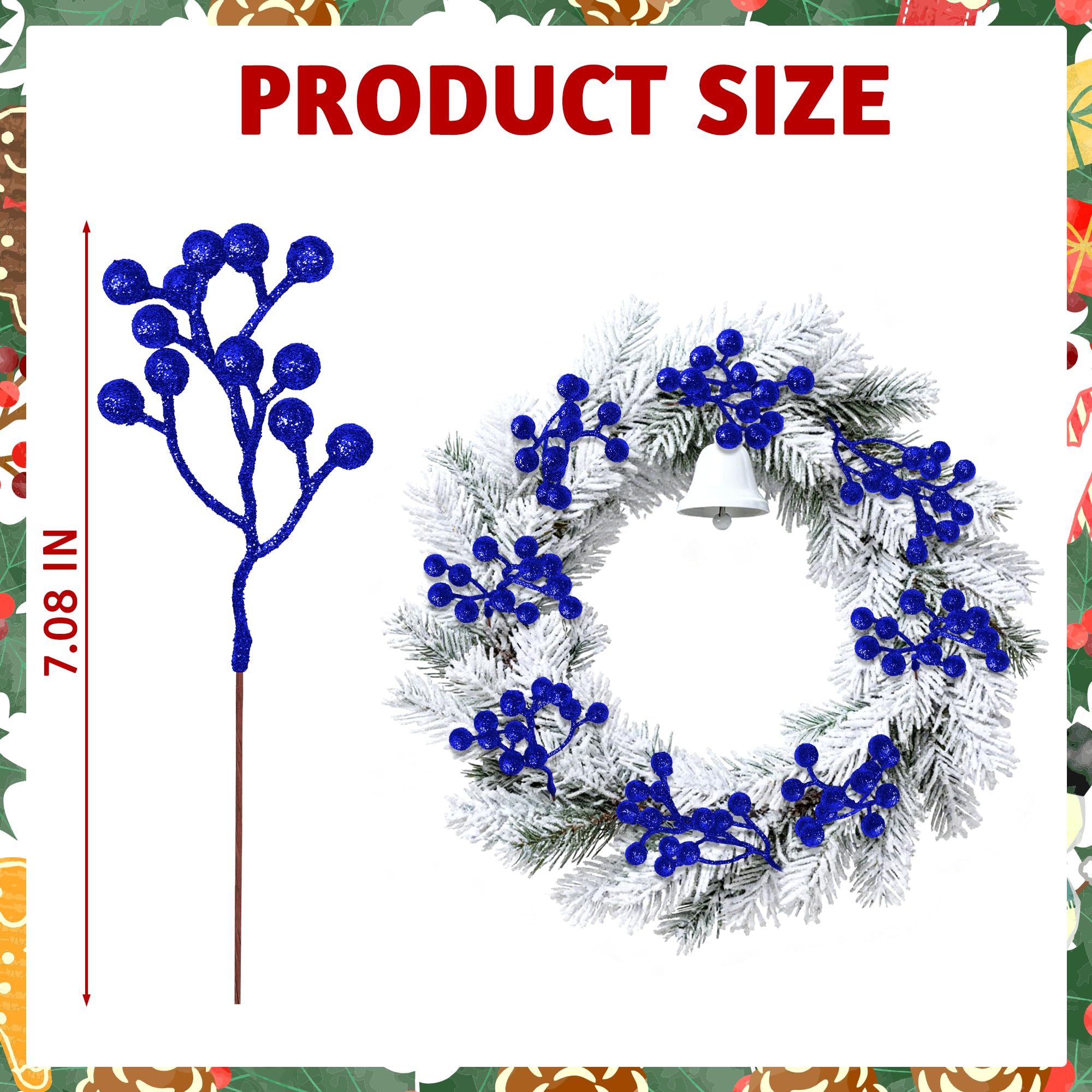 Vipay 24 PCS Christmas Tree Decor, 7.08 in Blue Berry Stems, Artificial Berry Picks Holly Berry Branches for Floral Decor Wreath