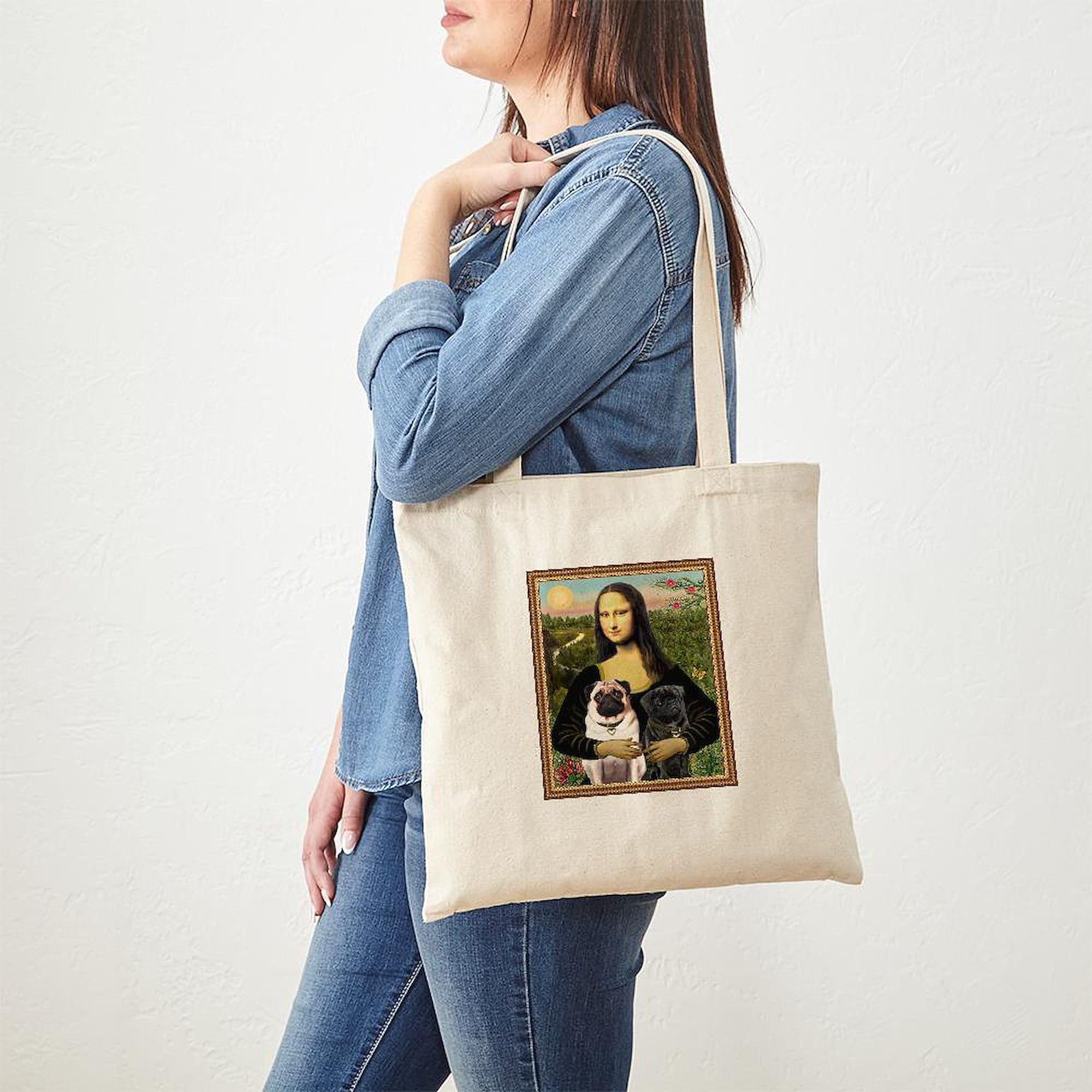 Cafepress Mona Lisa (New) & Pug Pair Tote Bag Natural Canvas Tote Bag, Reusable Shopping Bag