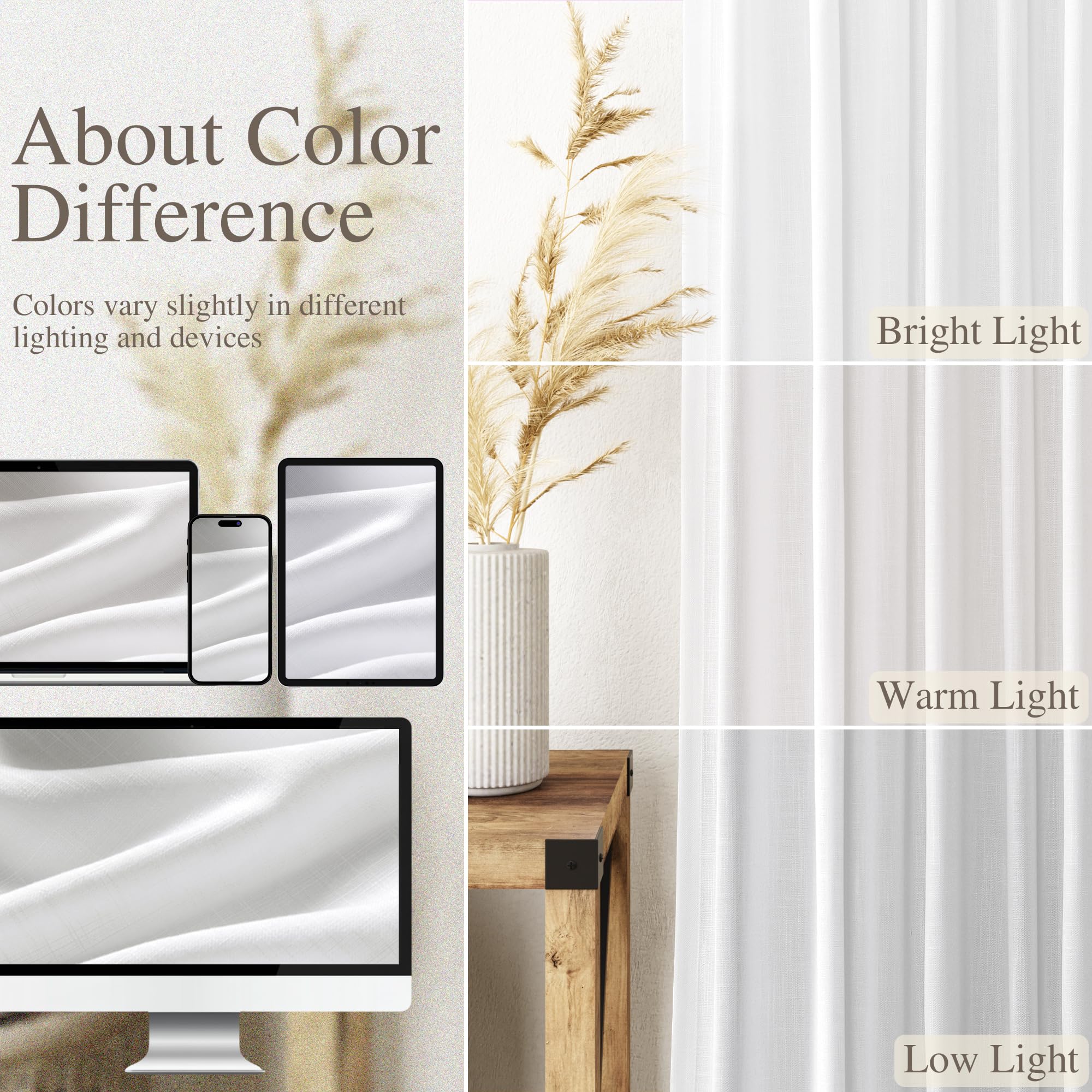 Nanspring White Linen Semi Sheer Cafe Curtains 36 Inch Length 2 Panel Set Back Tab Pocket Design for Small Bathroom Kitchen Wind