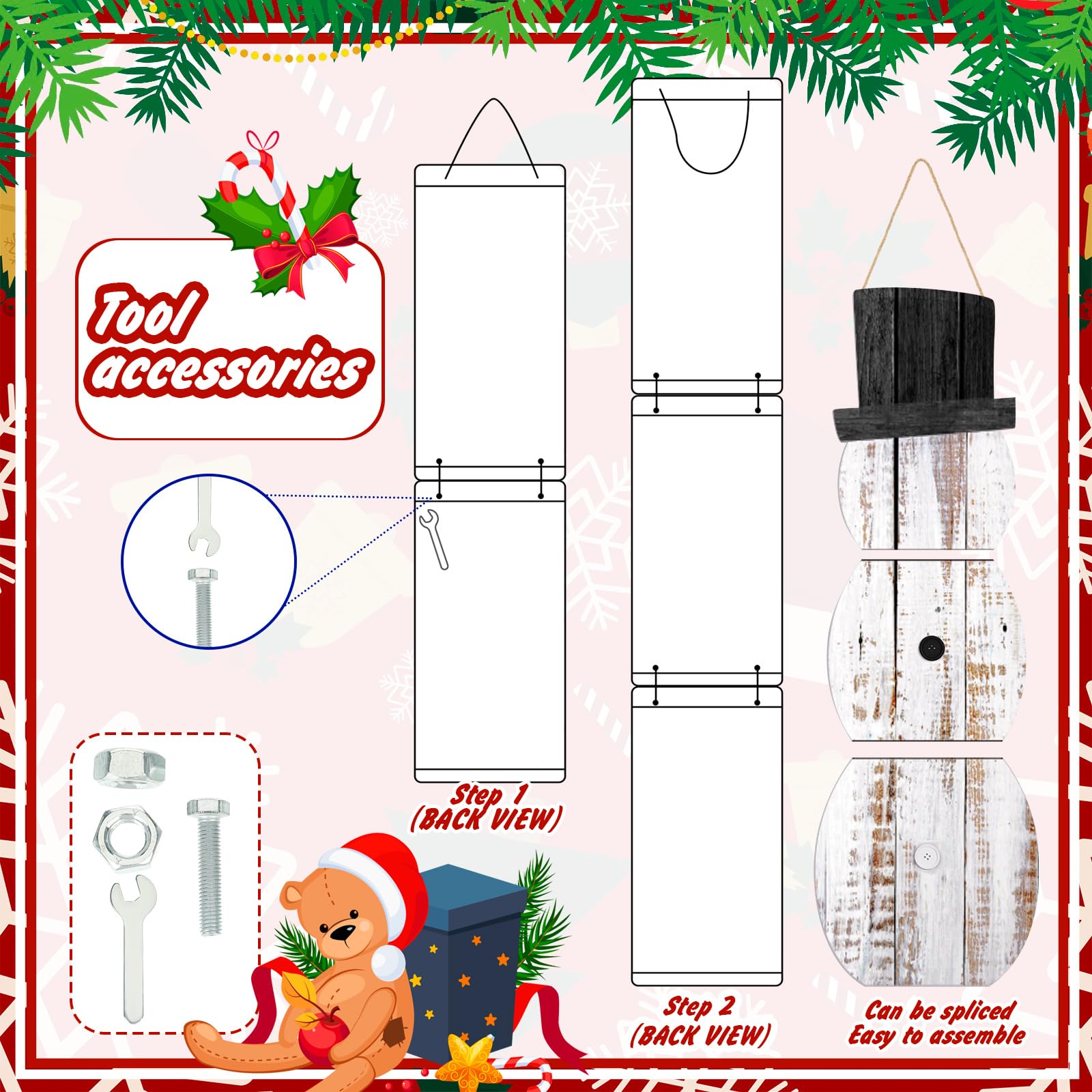 Memorywuu Christmas Porch Sign Christmas Snowman Nutcracker Porch Decor Wooden Winter Front Door Welcome Standing Sign for Xmas
