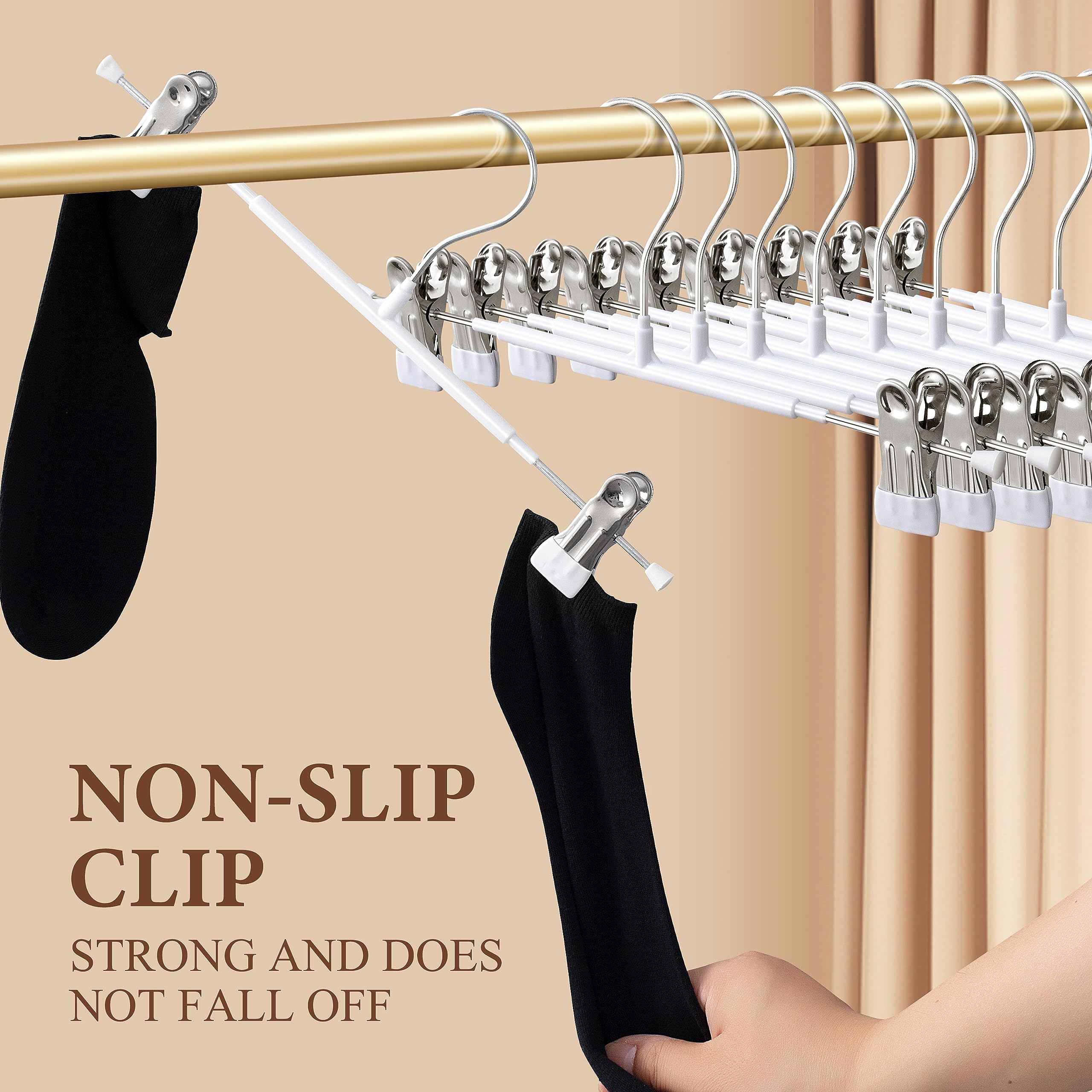 Hwajan Pants Hangers With Clips 20 Pack Adjustable Skirt Hangers For Women Non-Slip Trousers Hanger For Jeans Clothes Hangers Fo