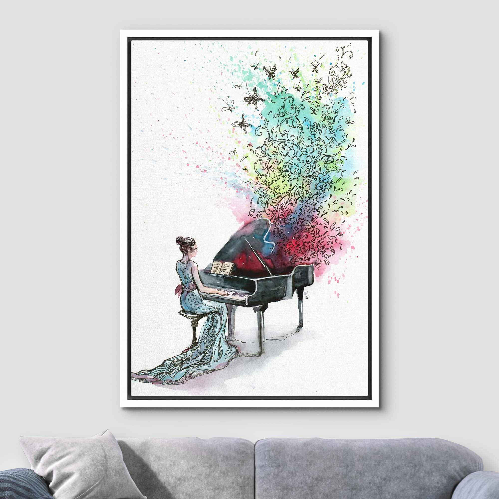 Wall26 Framed Canvas Prints Wall Art - Grand Piano Music - 24''X36'' White