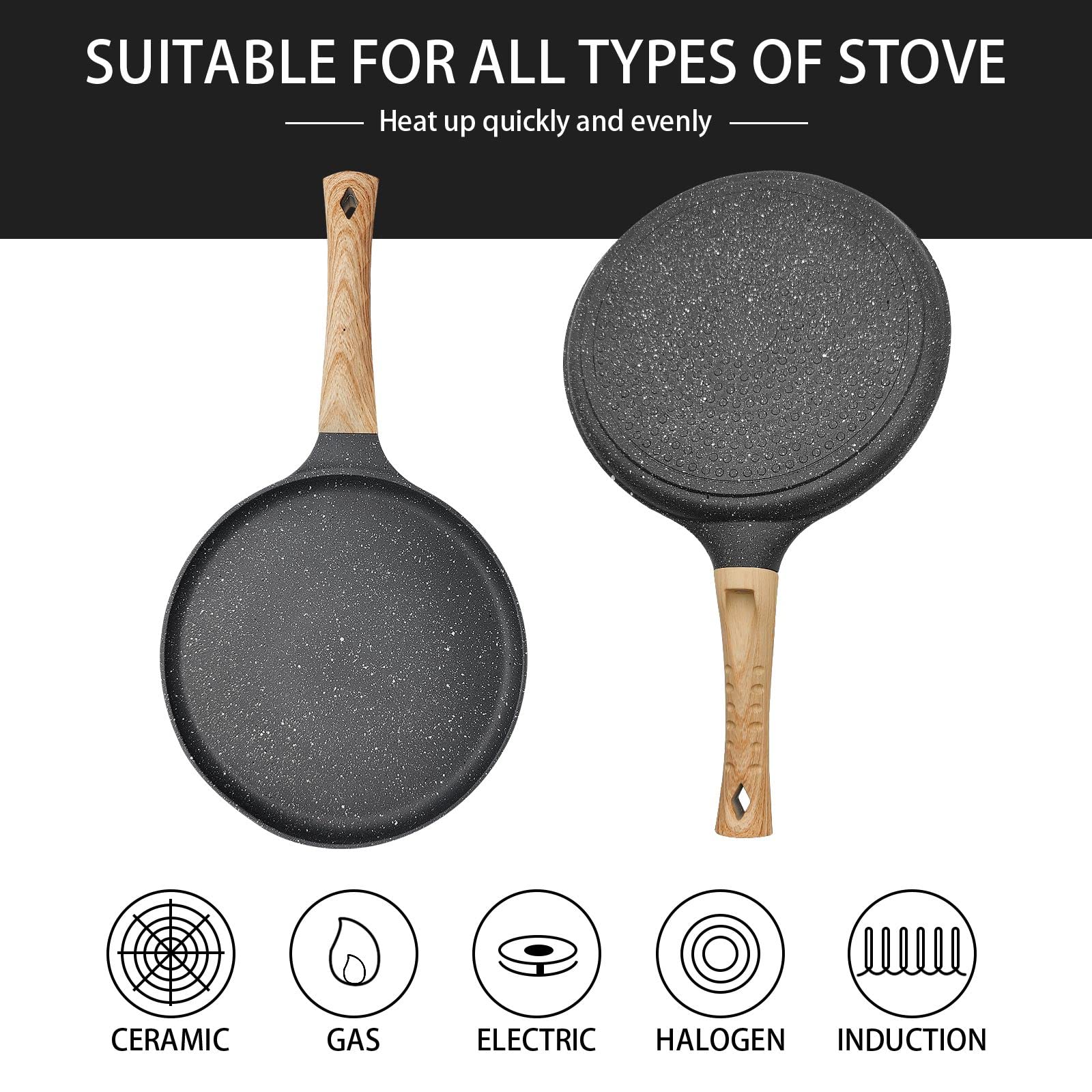 Non Stick Skillet Pan, 11 Inch Nonstick Crepe Pan Dosa Pan, Die-Cast Auluminium Pancake Griddle Pan, Pfoa Free Cooking Pan For T