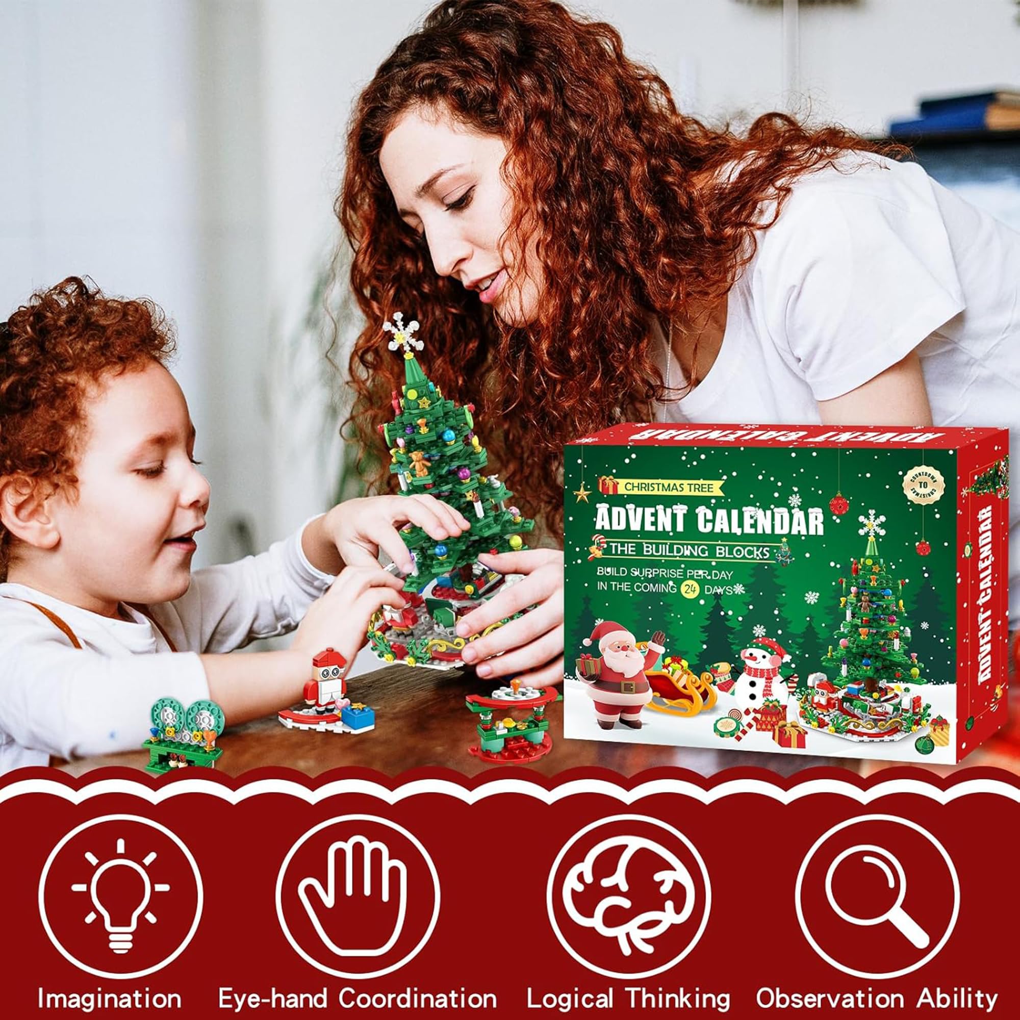 Advent Calendar 2025 Christmas Tree Building Blocks Set, 24 Days Christmas Countdown Building Block Kit, 24 IN 1 Christmas Build