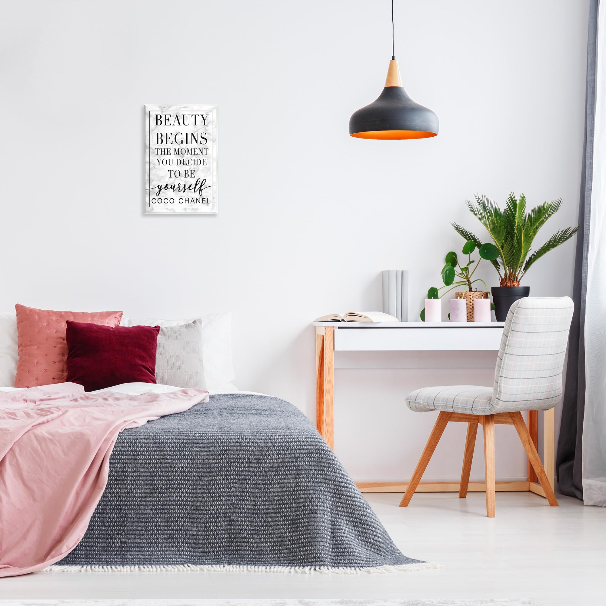 Stupell Industries Beauty Begins Once You Decide To Be Yourself White Marble Typography, Design By Daphne Polselli Wall Art, 13