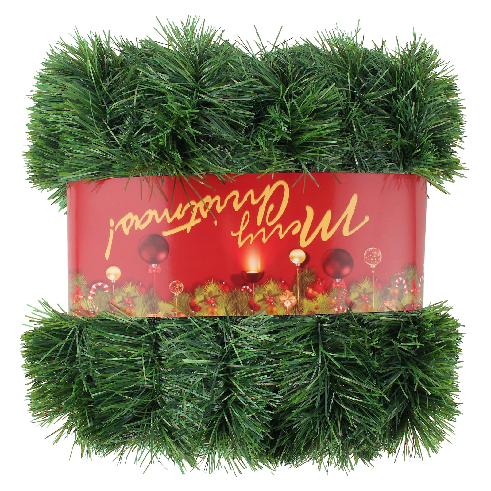 50FT Green Christmas Garland Decorations, Christmas Artificial Pine Greenery Garland Outdoor Indoor Decor, Straight Faux PVC Sof